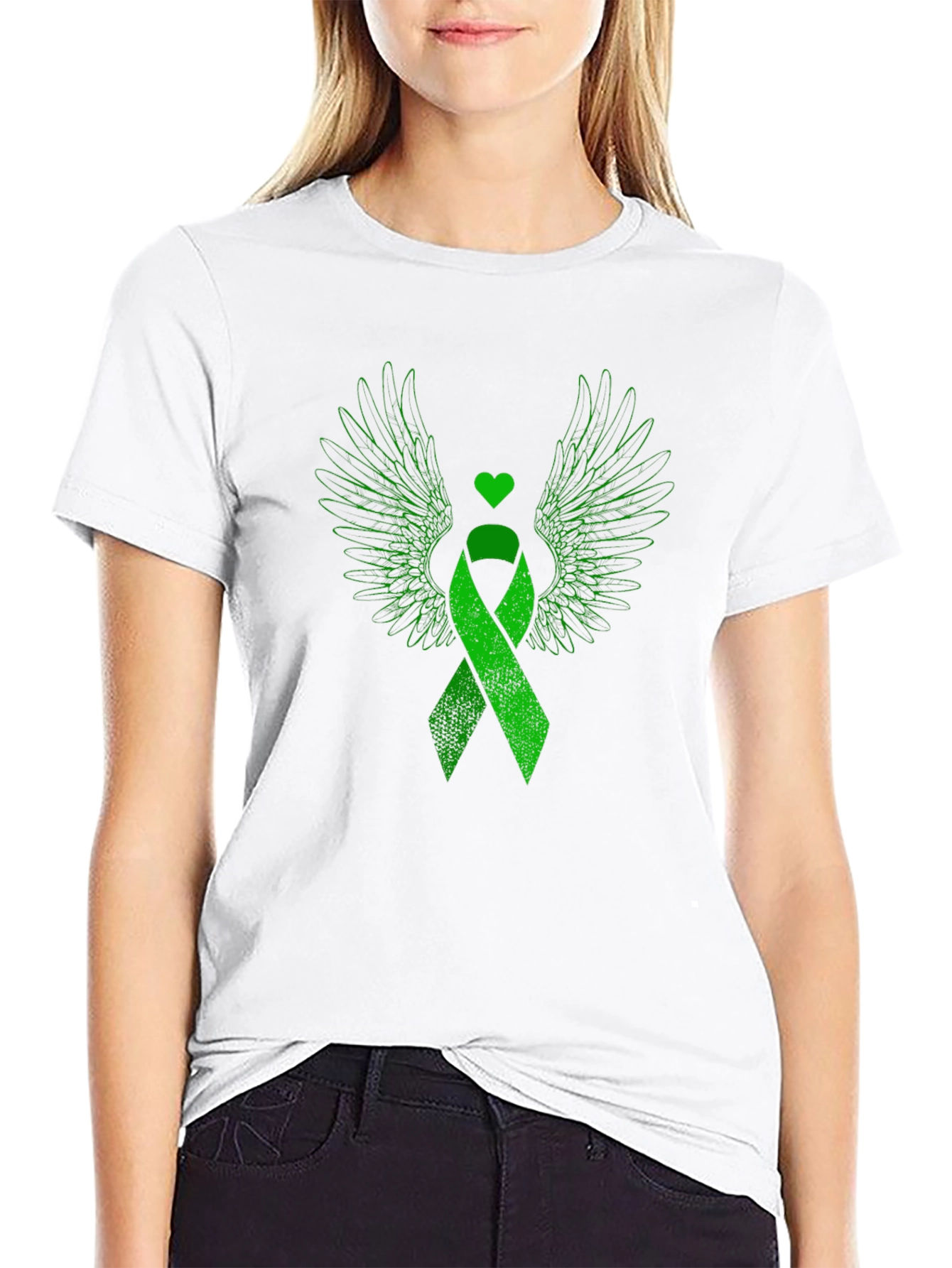Black Green Ribbon Wings Graphic Tee view 9
