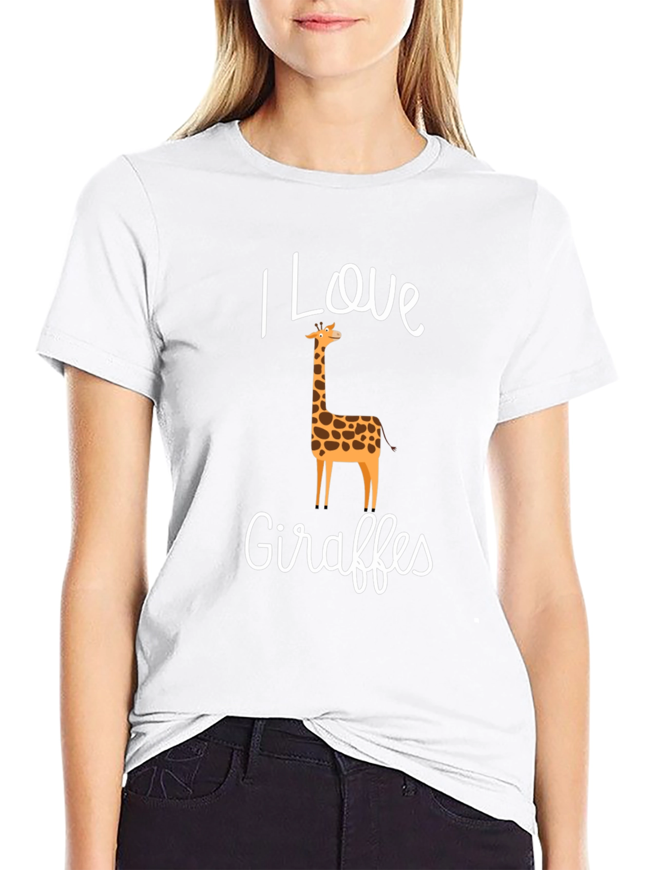 Black I Love Giraffes Graphic T-Shirt - Black Crew Neck Tee view 9