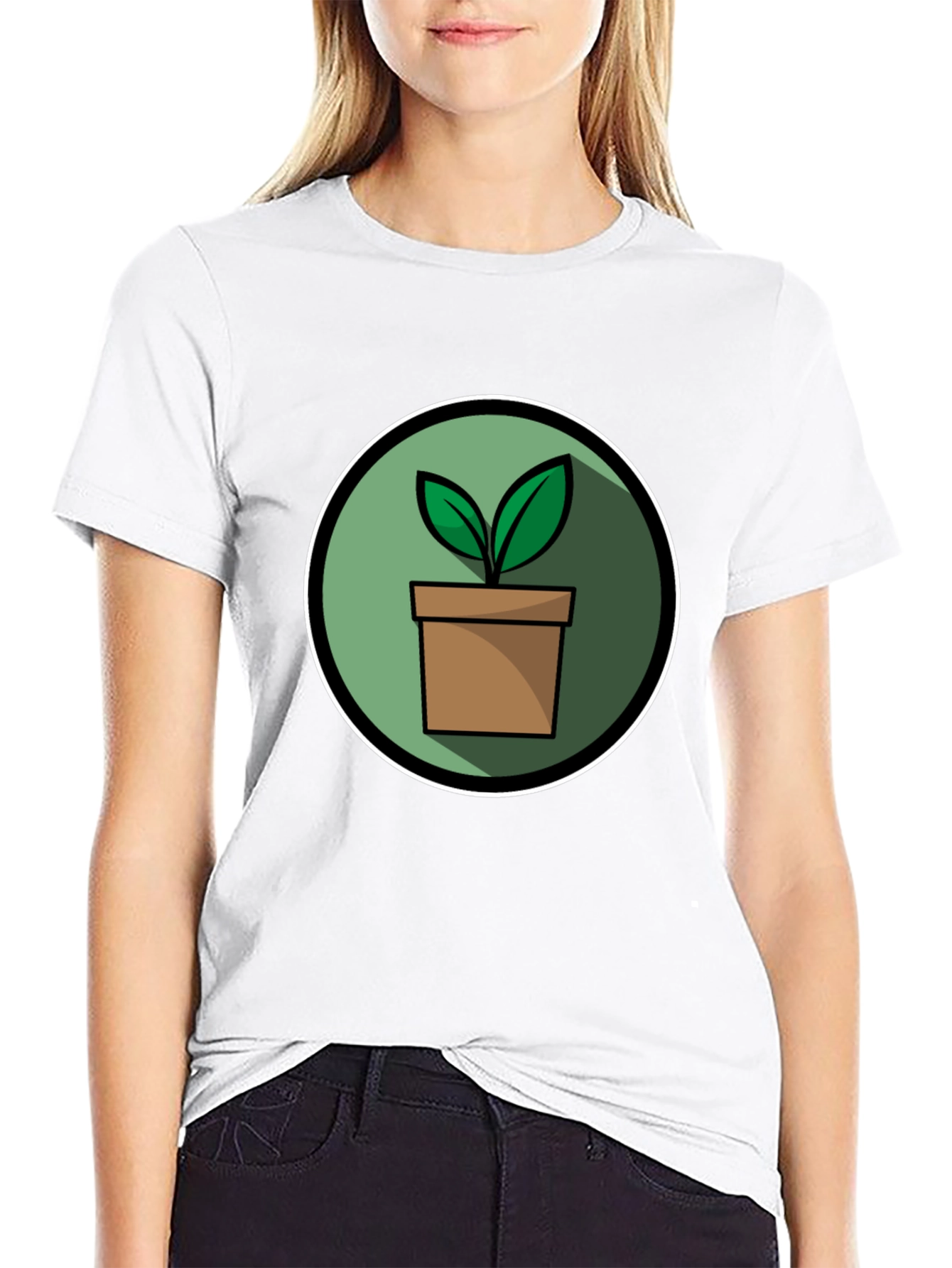 Black Plant Pot Graphic Tee - Black Cotton Blend T-Shirt view 9