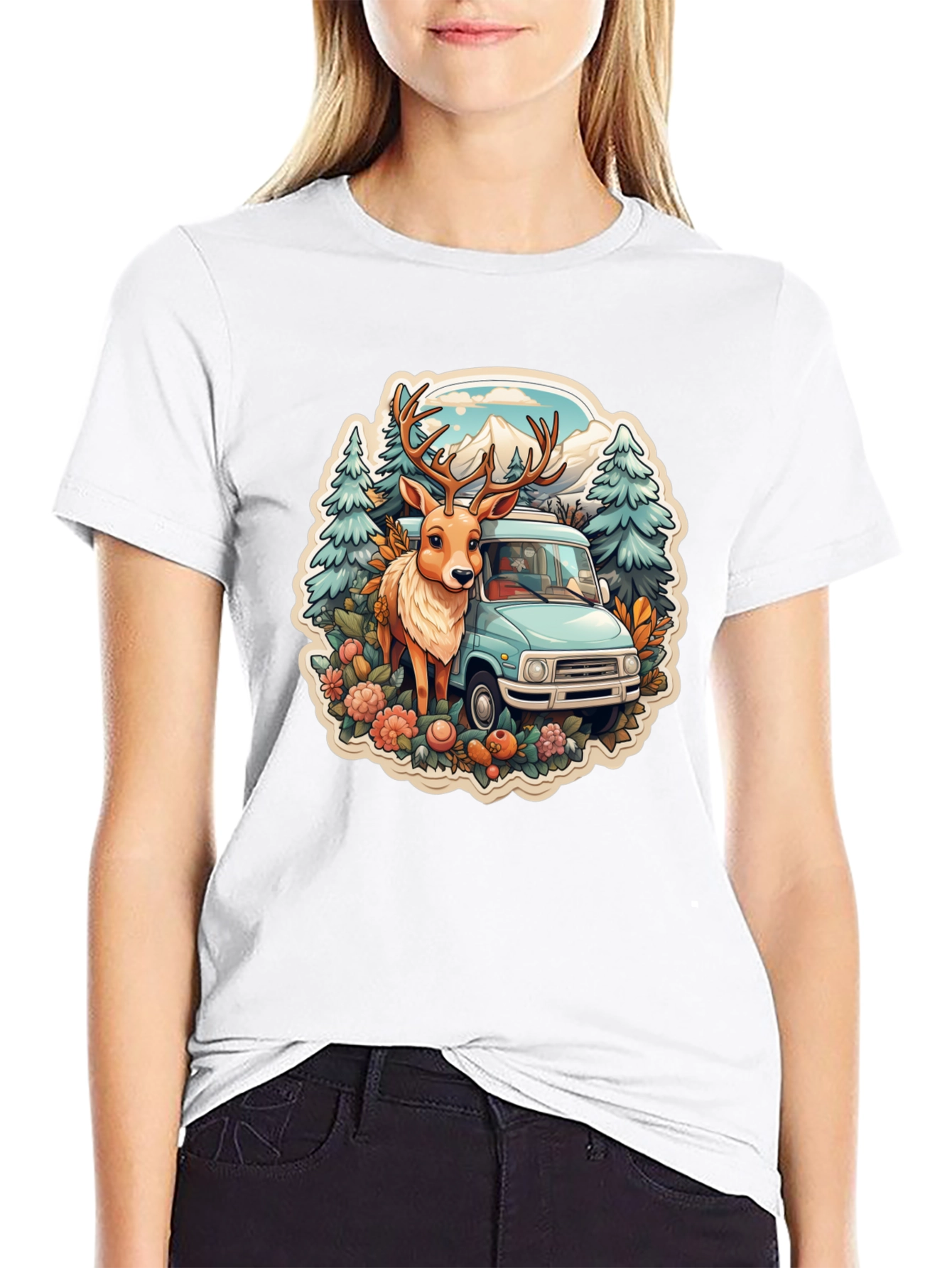 Black Deer & Camper Van Graphic Tee view 9