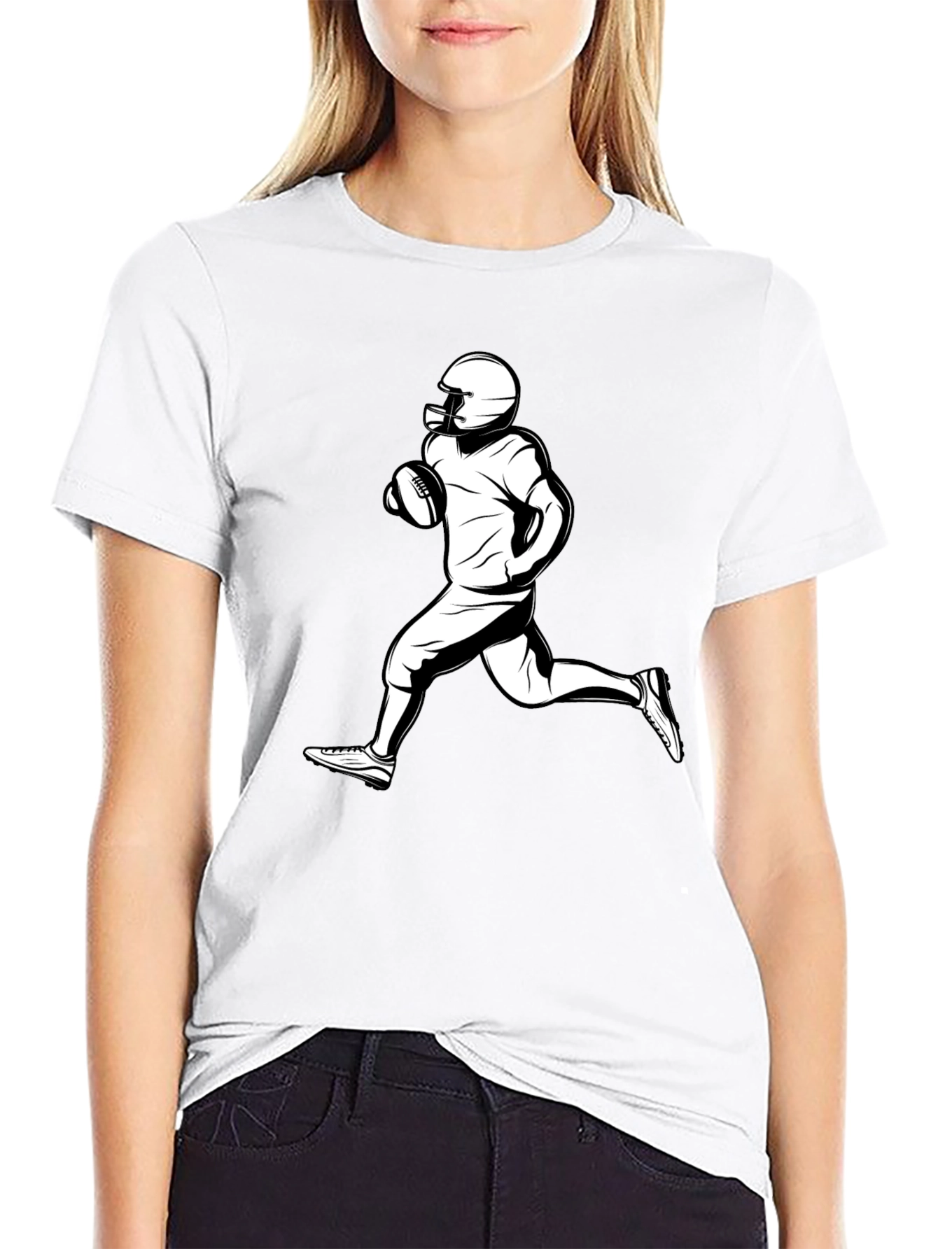 Black Football Player Graphic Tee - Black Cotton T-Shirt view 9