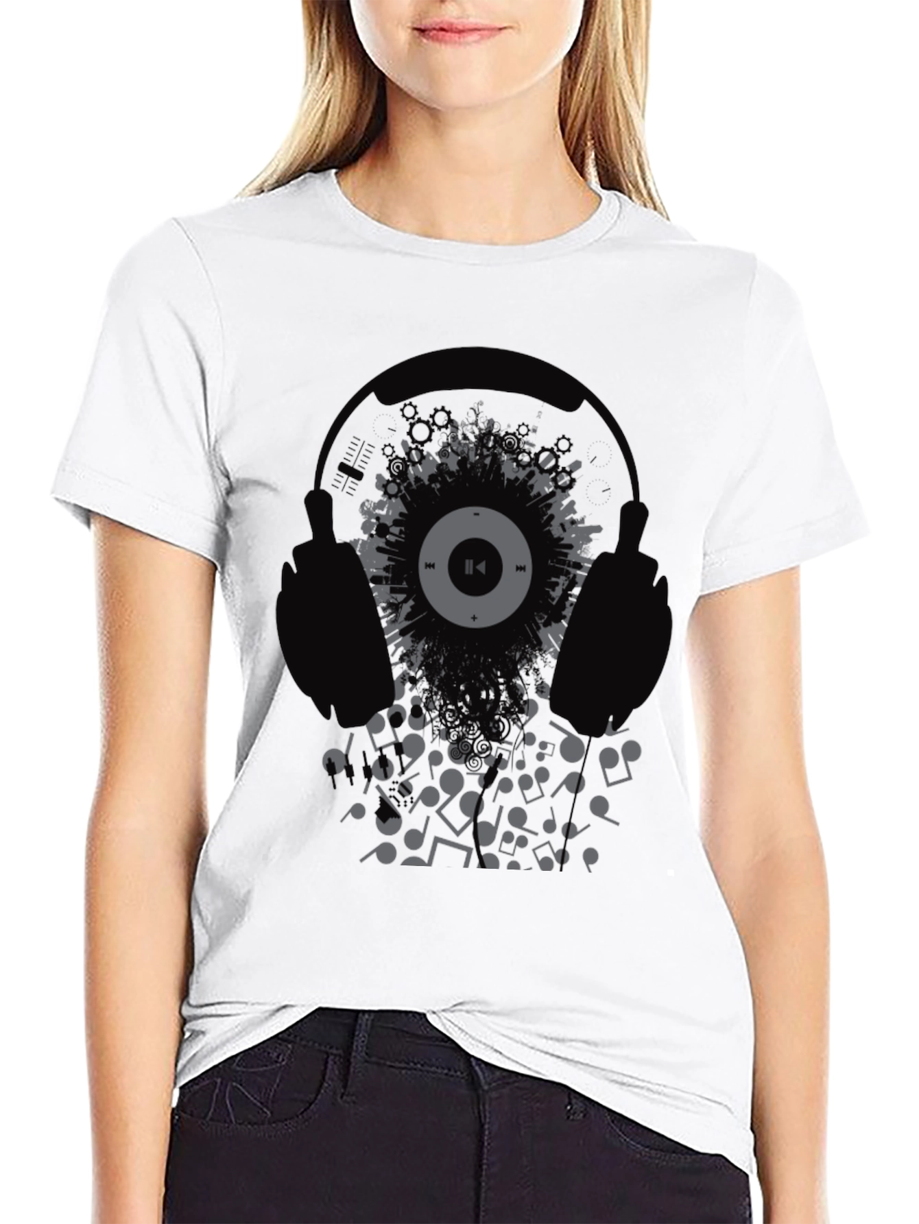 Black Headphones Music T-Shirt view 9