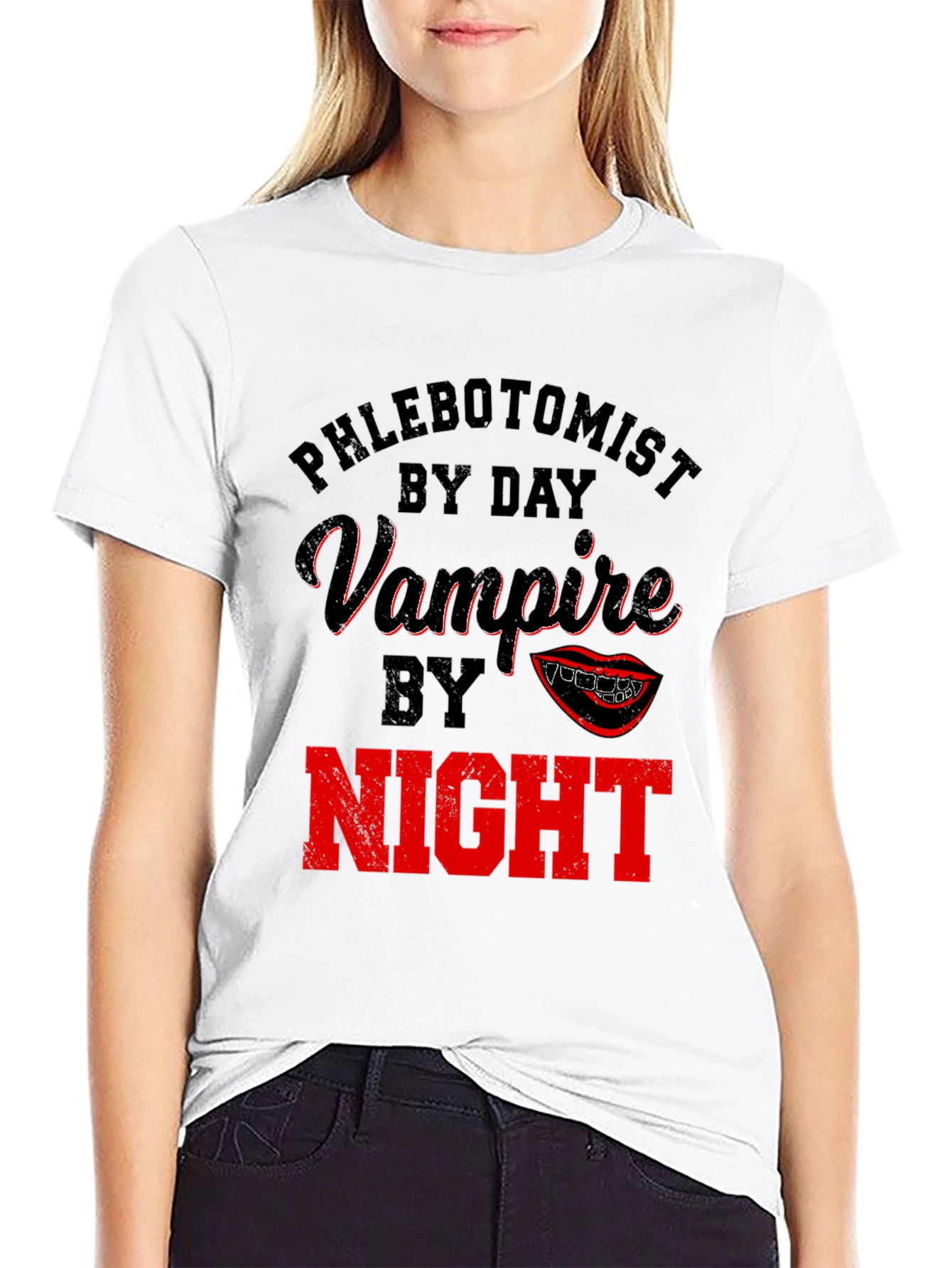 Black Phlebotomist By Day Vampire By Night Novelty T-Shirt view 9