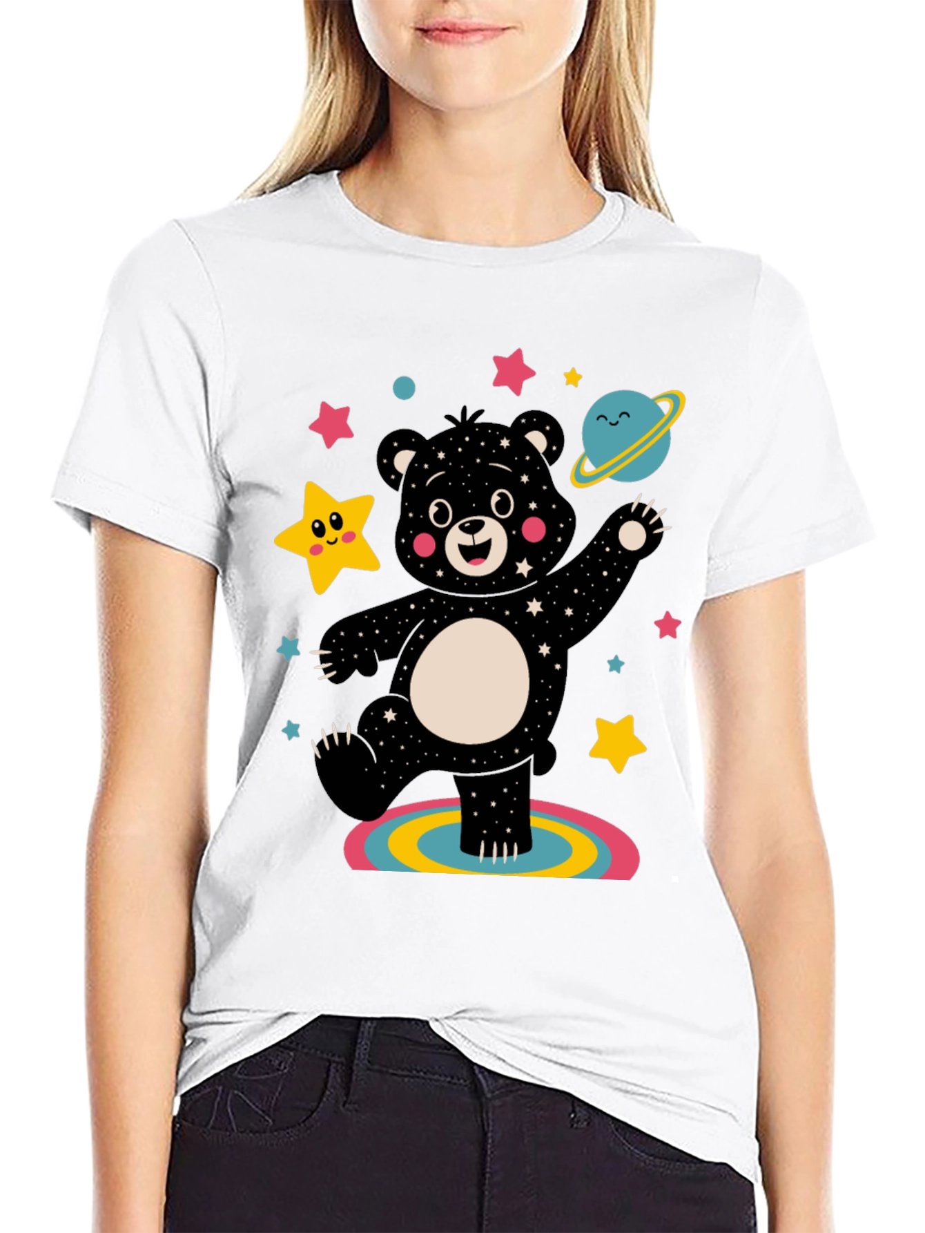 Black Cosmic Bear Graphic Tee - Black Unisex Shirt view 9