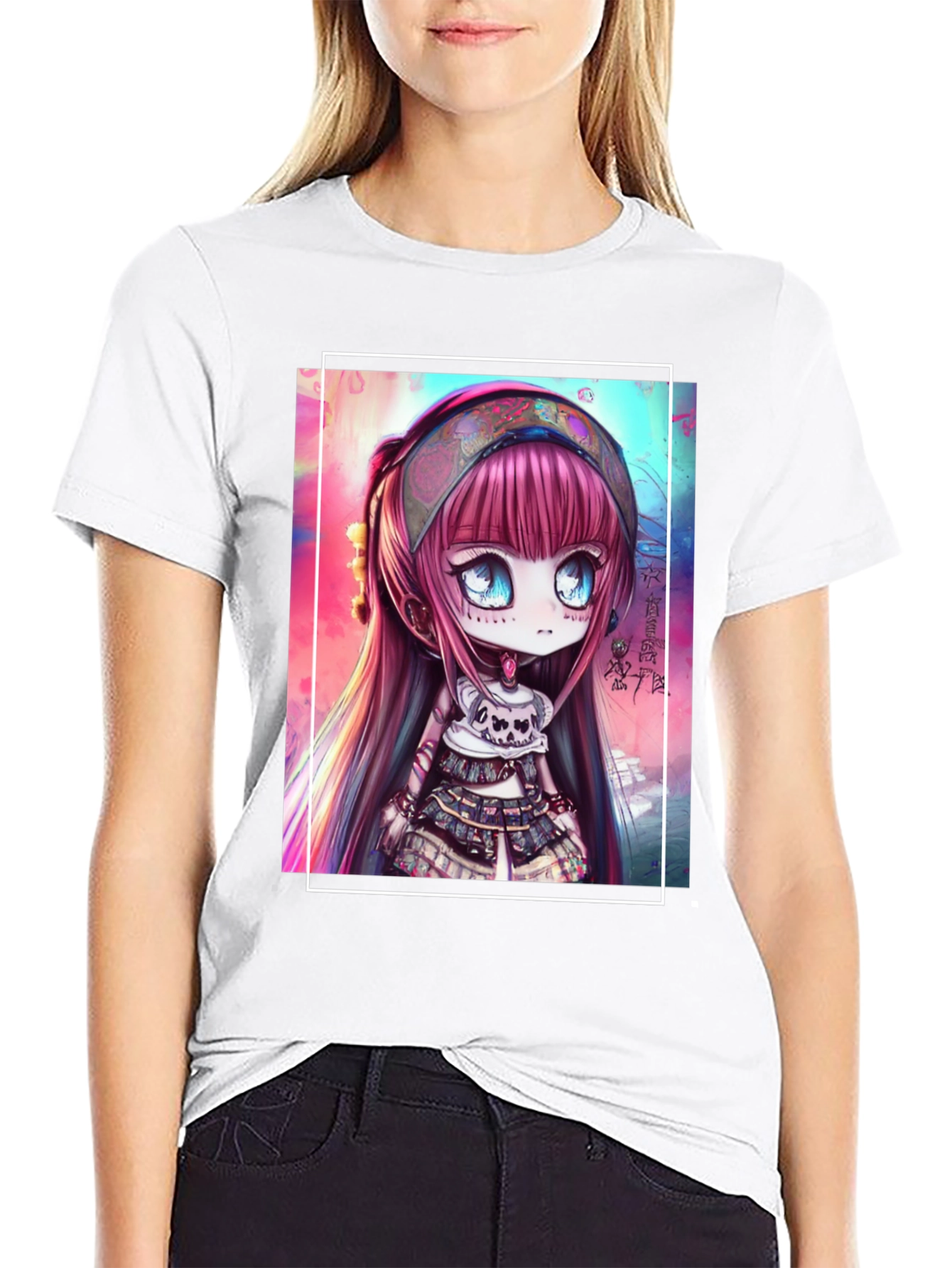 Black Anime Girl Graphic Black T-Shirt view 9