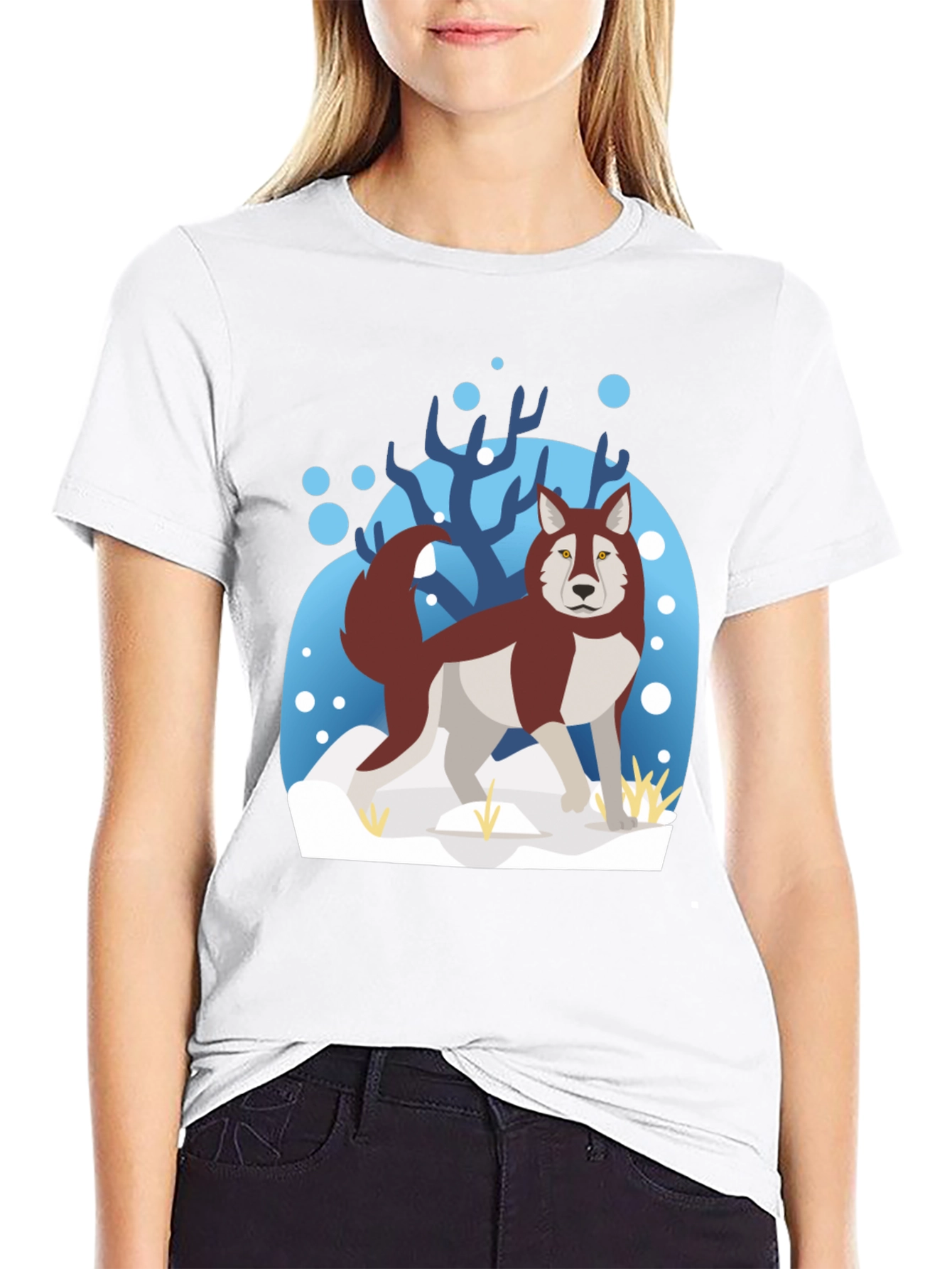 Black Husky Winter Scene Graphic Tee view 9