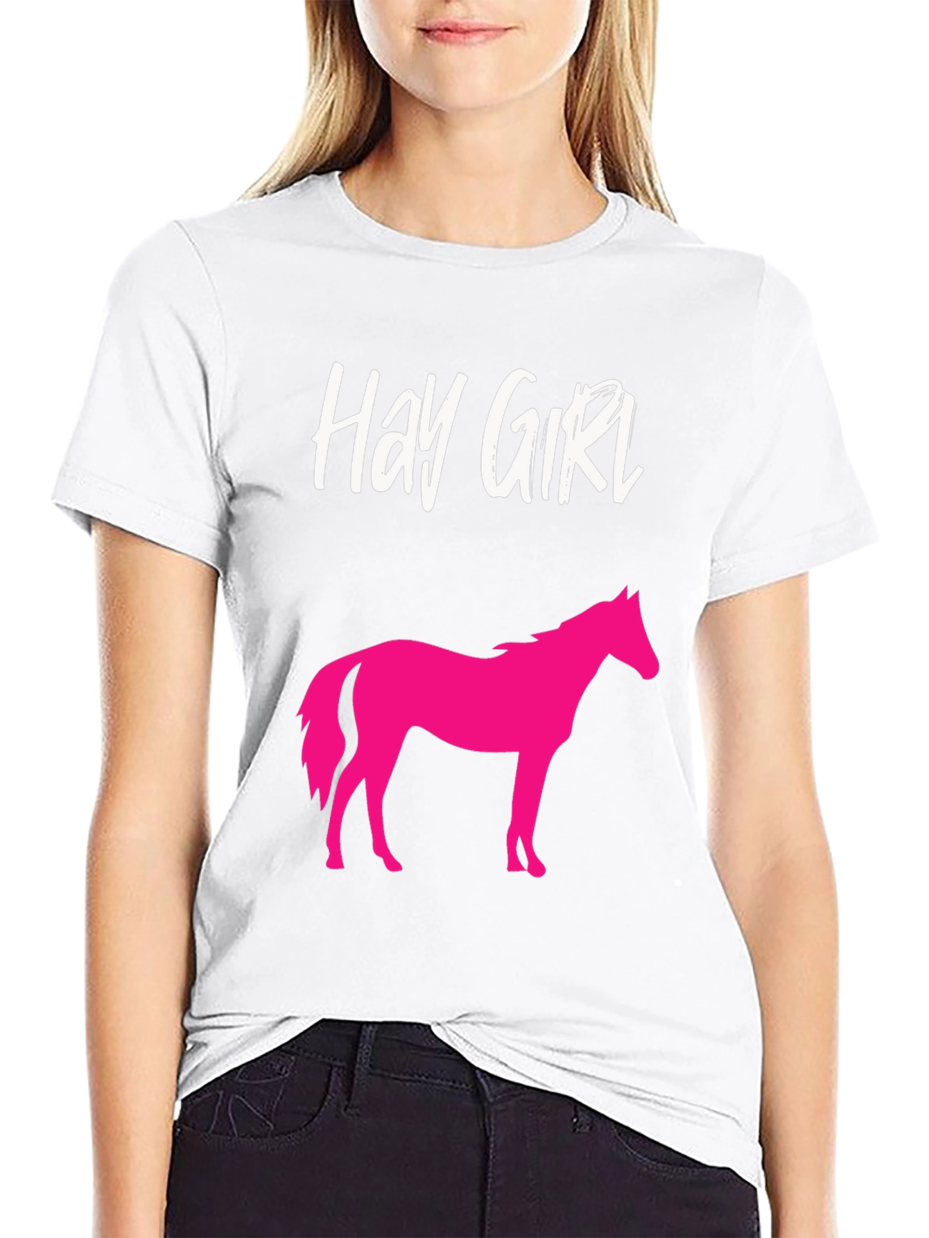 Black Hay Girl Horse Graphic Tee - Novelty Shirt view 9