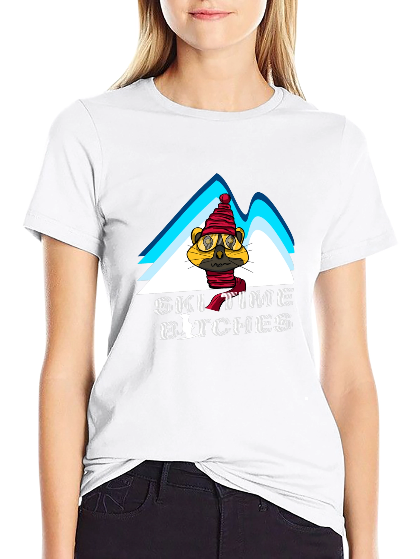 Black Ski Time Tee - Cartoon Animal Design view 9