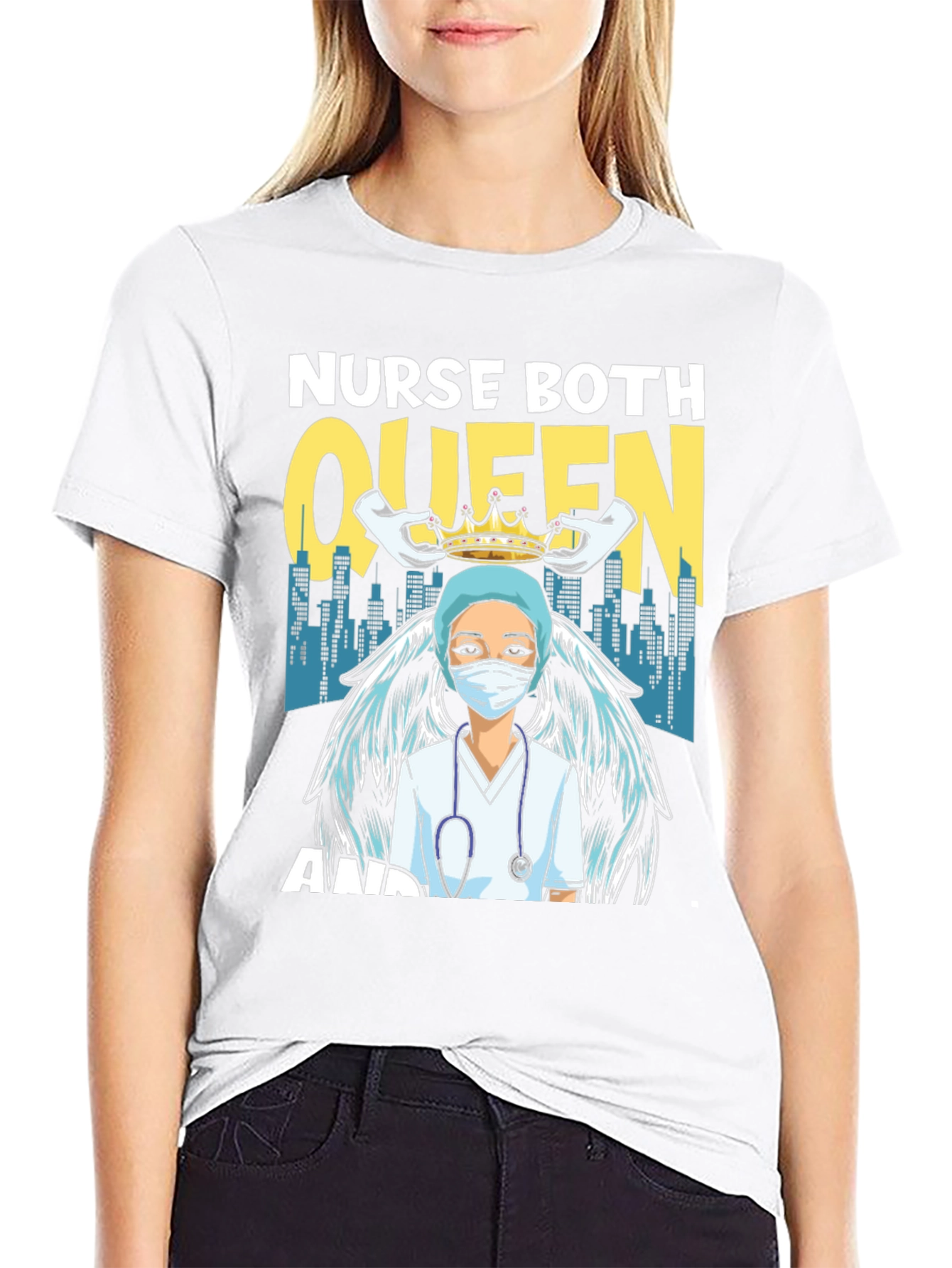 Black Nurse Queen T-Shirt - Essential Worker Apparel view 9