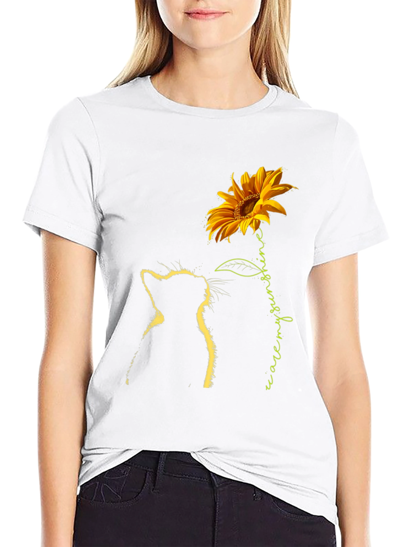 Black Cat & Sunflower Graphic Tee - Black view 9