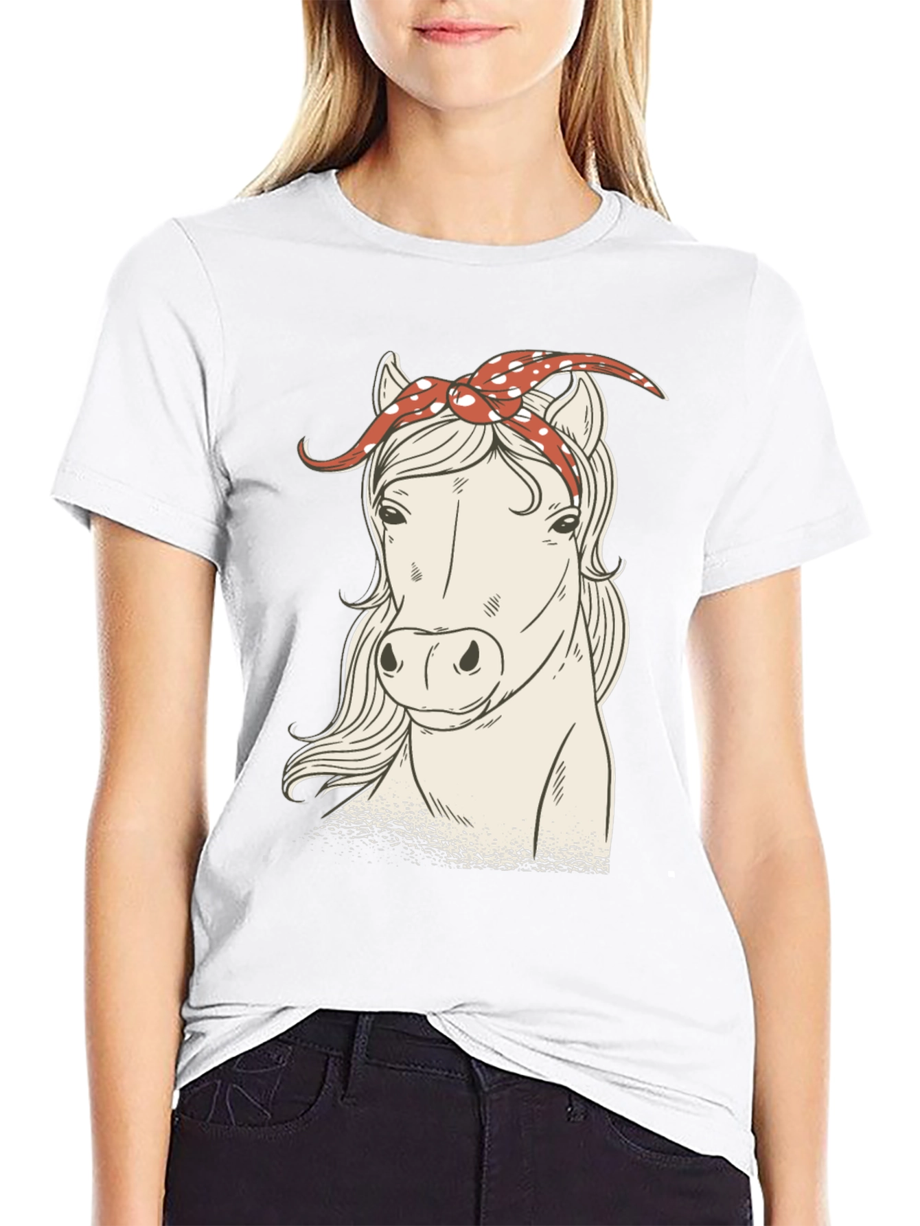 Black Horse with Bandana Graphic Tee - Black view 9