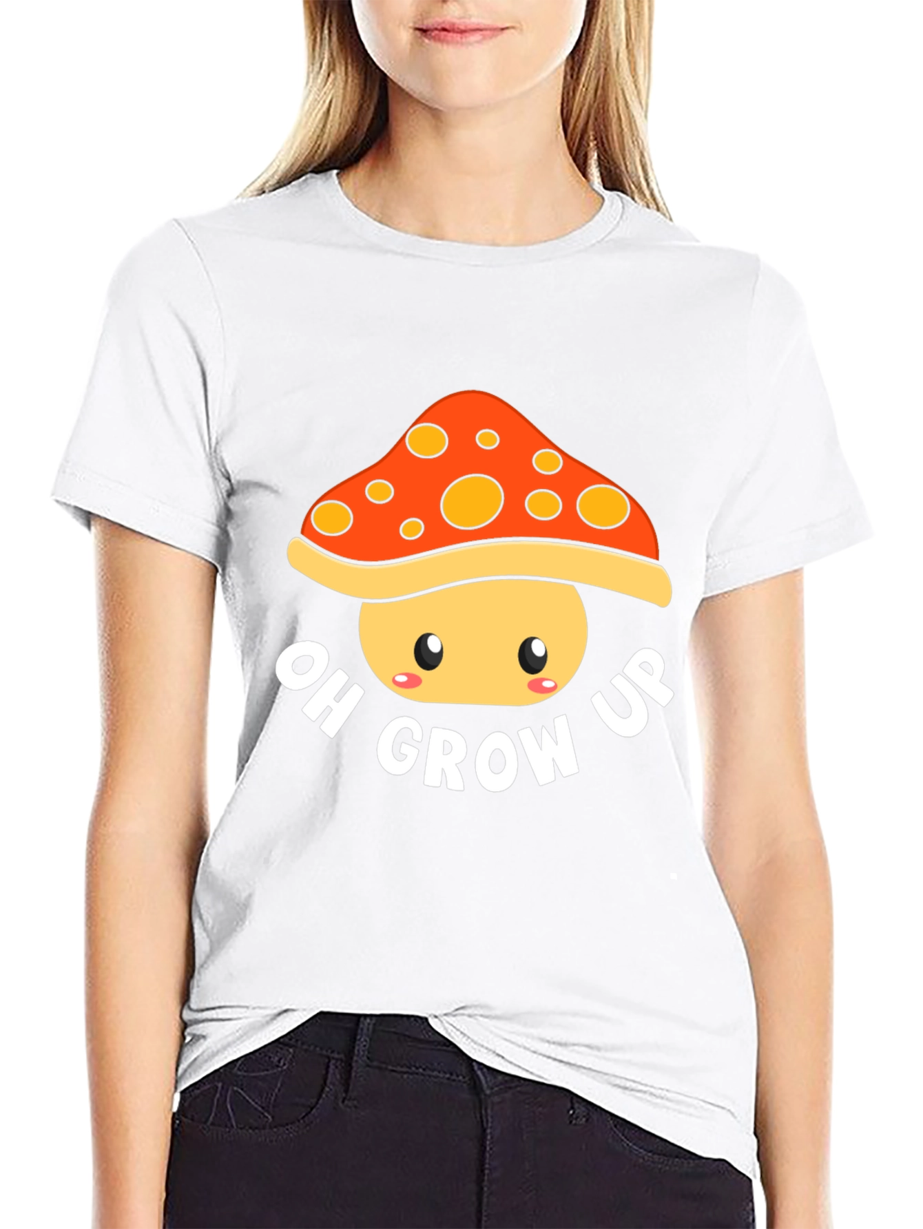 Black Oh Grow Up Mushroom Graphic T-Shirt view 9