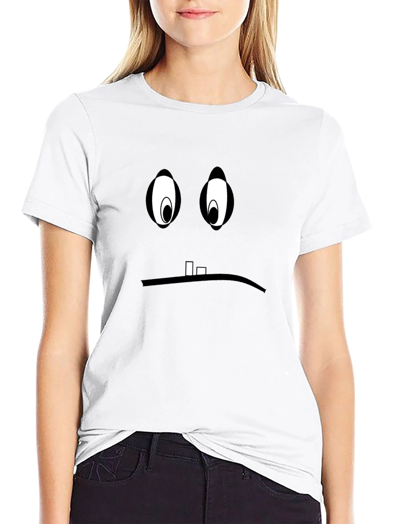 Black Sad Cartoon Face Graphic Black T-Shirt view 9