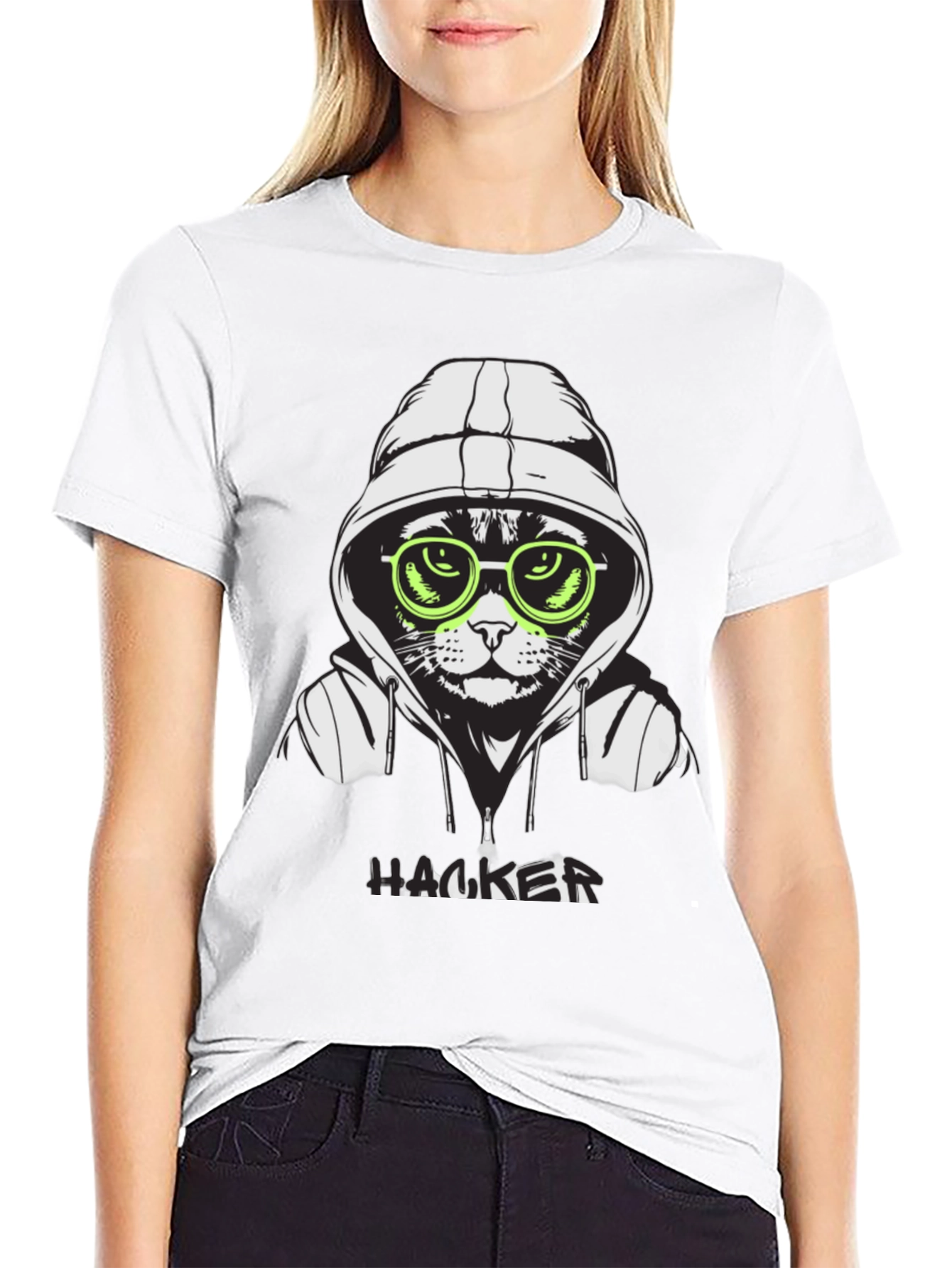Black Hacker Cat T-Shirt - Cool Graphic Tee view 9