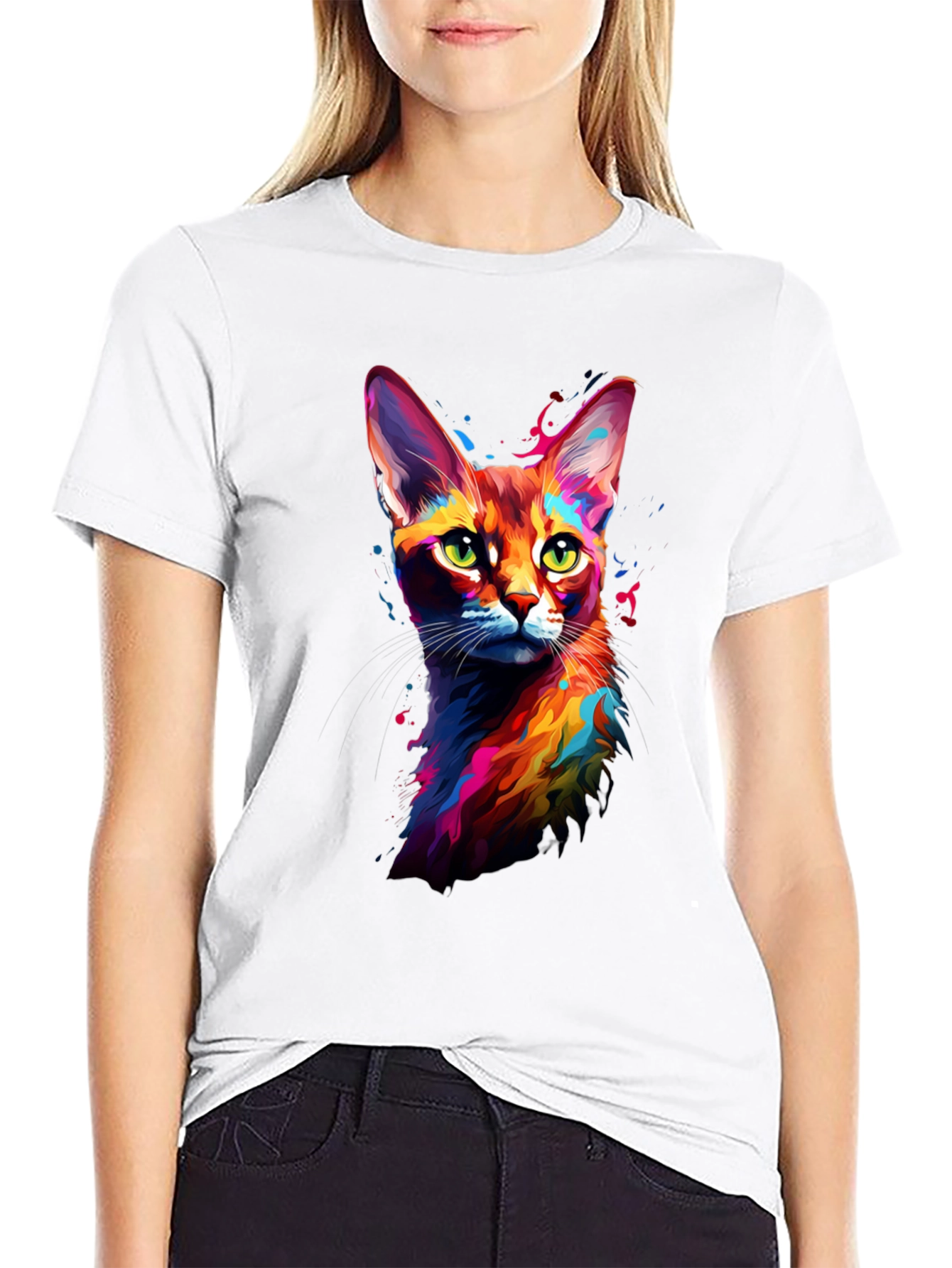 Black Vibrant Cat Art Black T-Shirt view 9