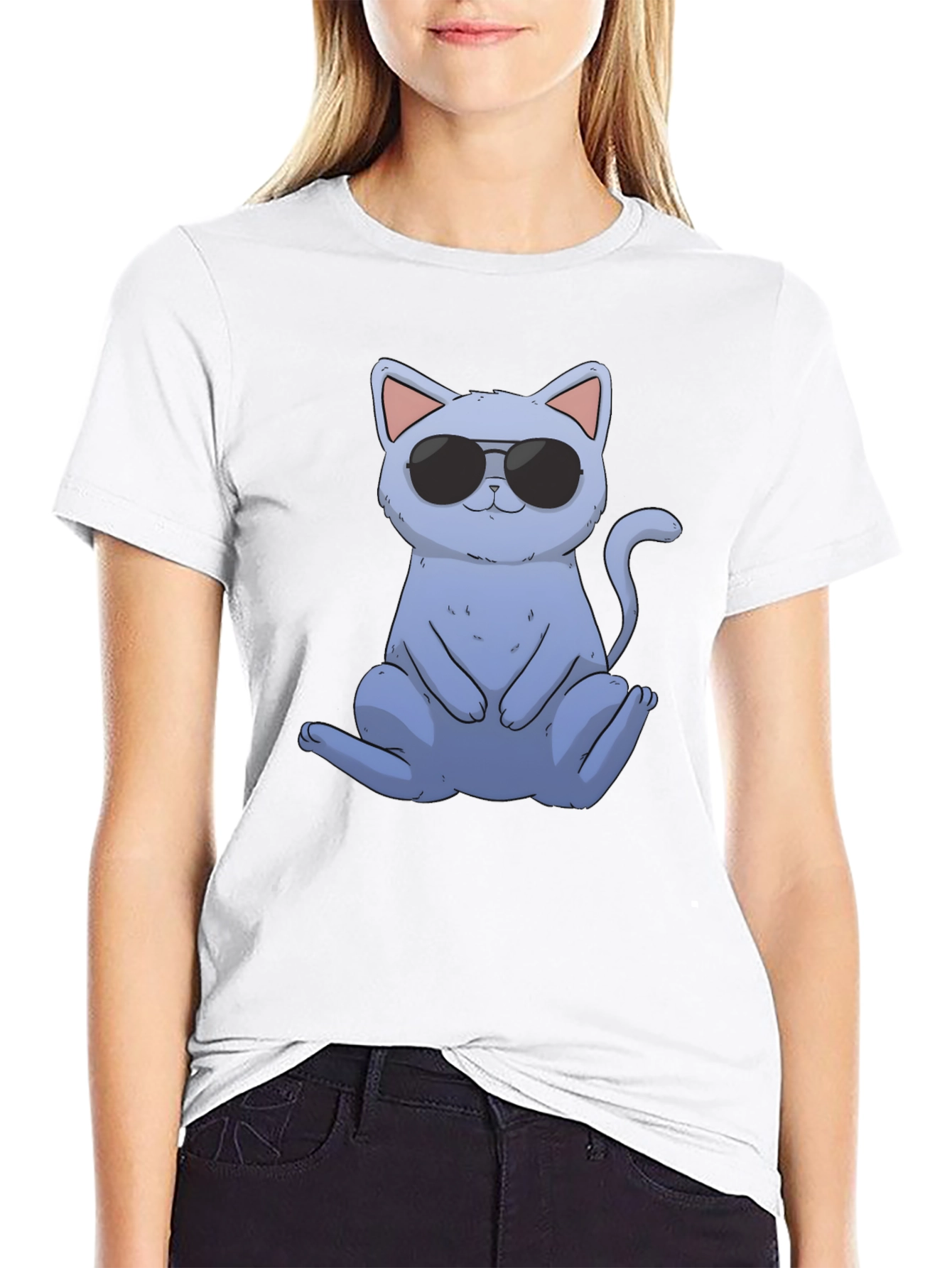 Black Cool Cat Graphic Tee - Black Casual T-Shirt view 9