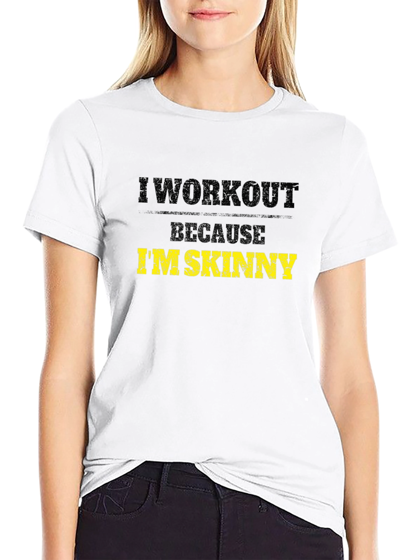 Black I Workout Because I'm Skinny Black T-Shirt view 9