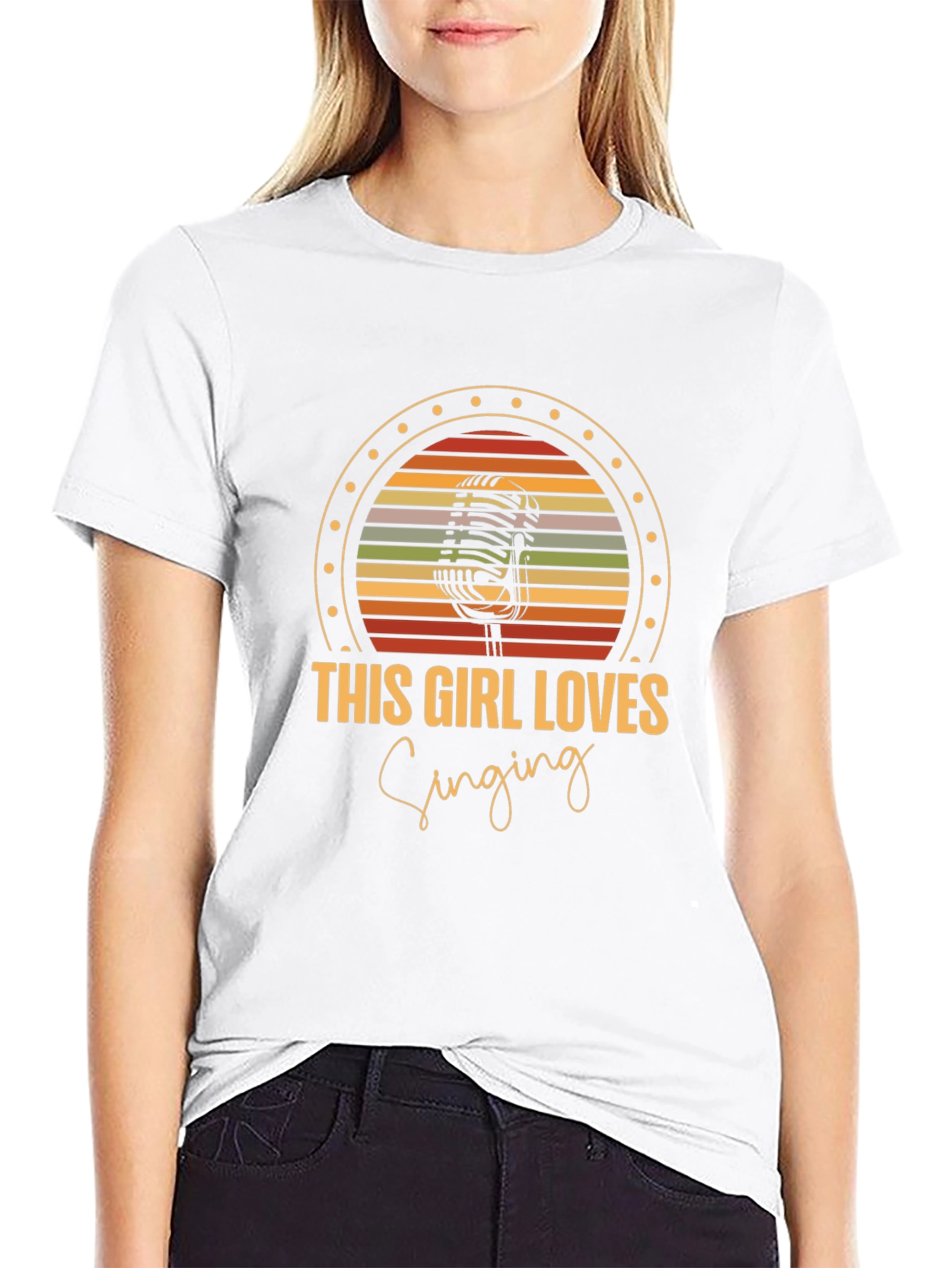 Black This Girl Loves Singing Retro Microphone Graphic T-Shirt view 9