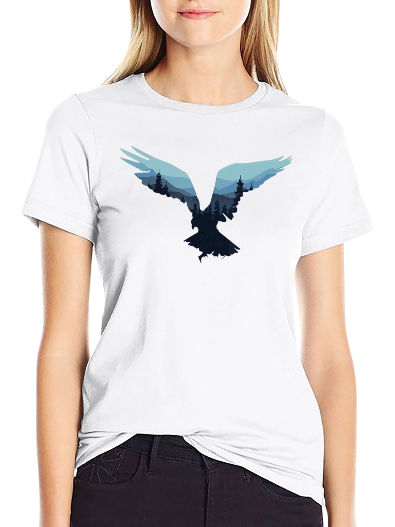 Black Nature Bird Graphic Tee - Black Cotton Blend view 9