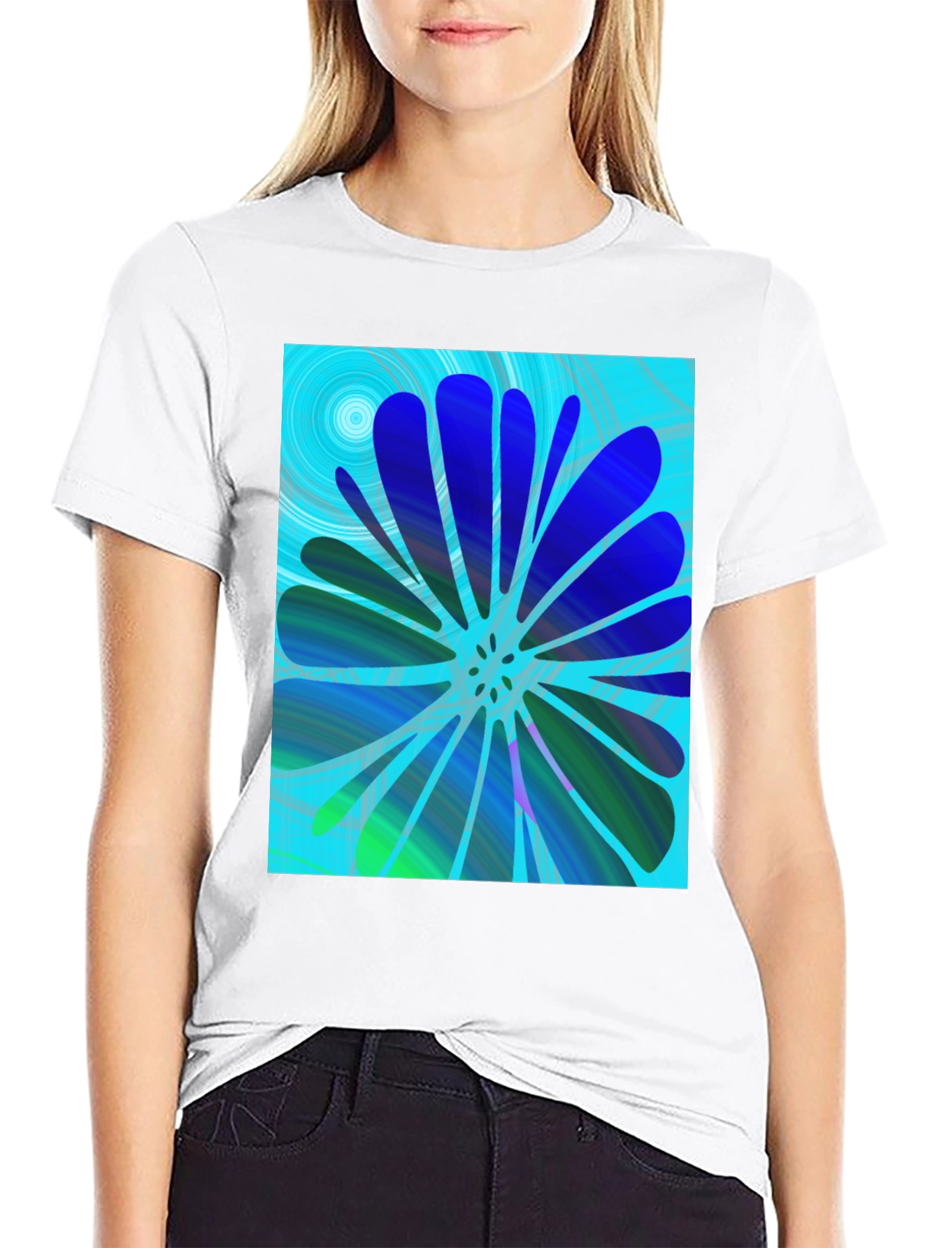 Black Abstract Flower Print T-Shirt view 9