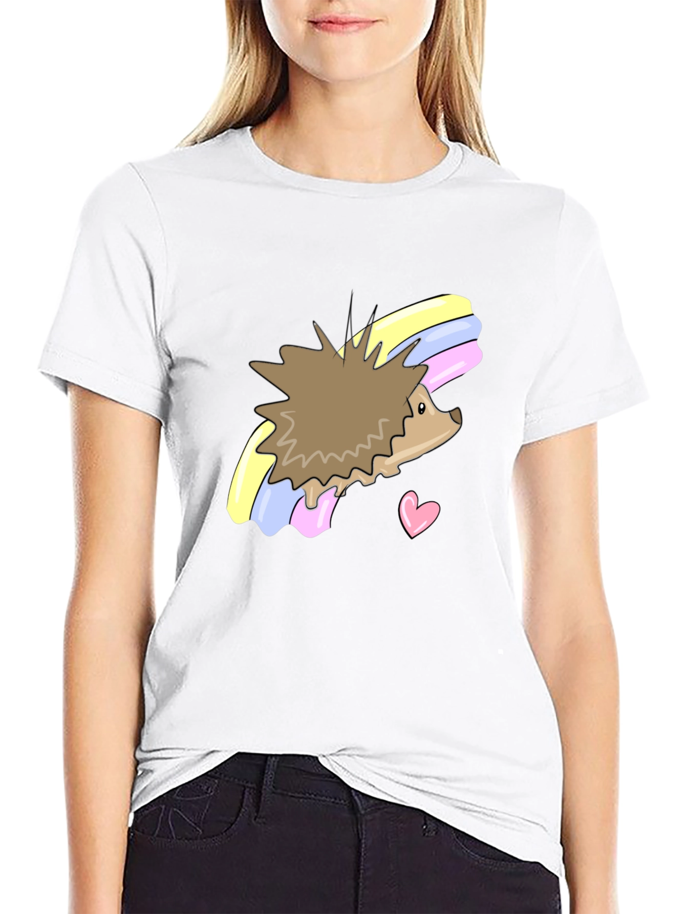 Black Cute Hedgehog Rainbow T-Shirt - Unisex view 9