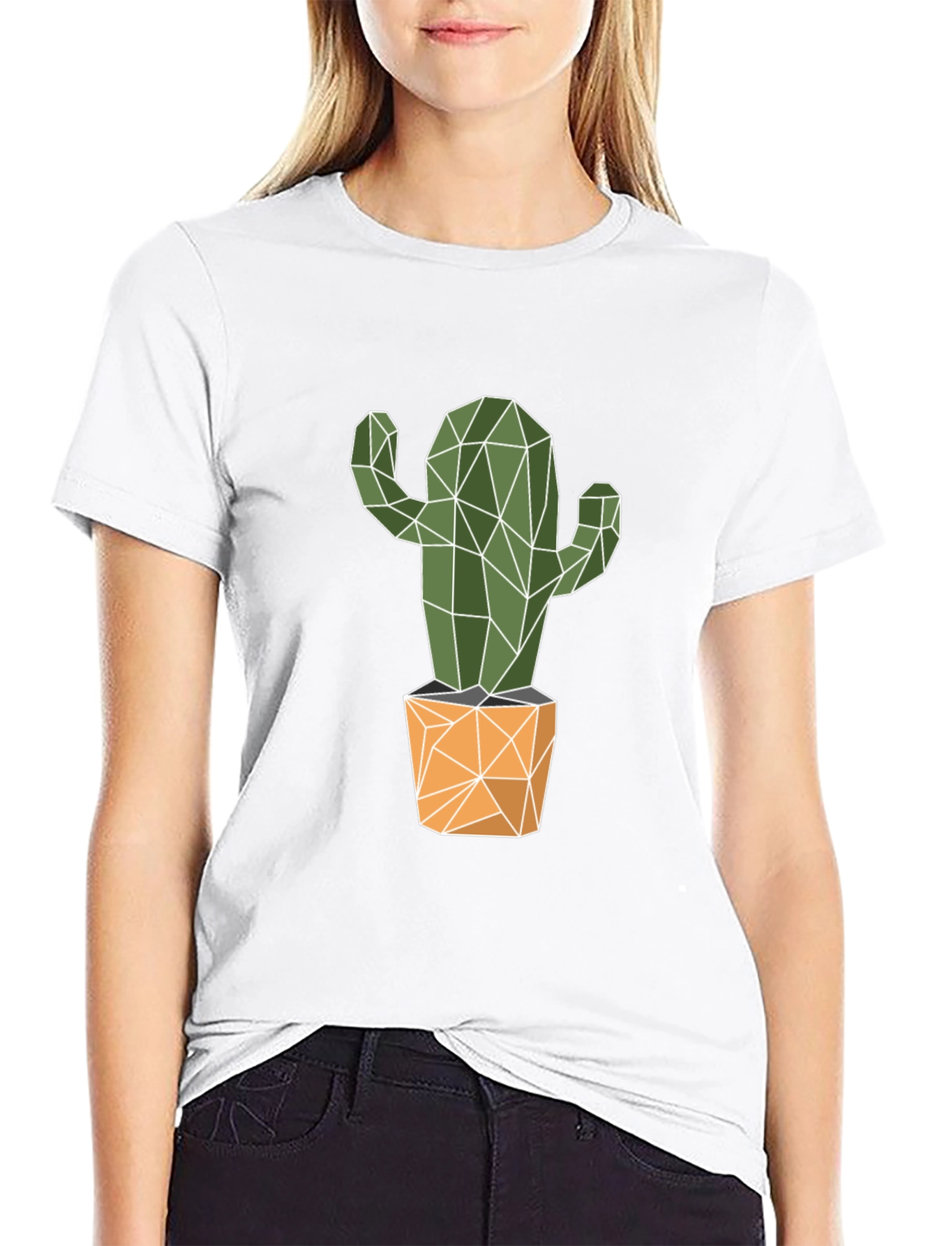 Black Geometric Cactus Graphic Tee - Stylish & Unique! view 9
