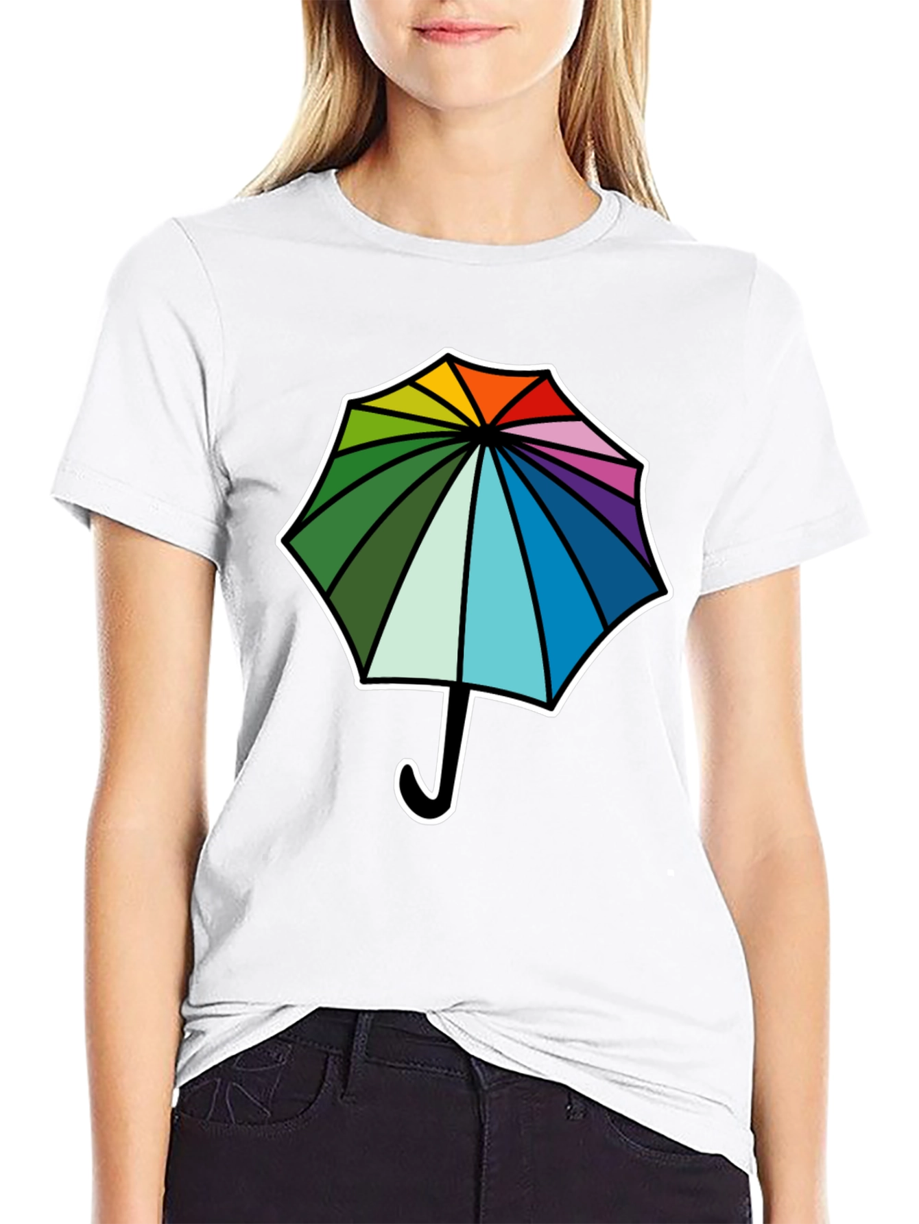 Black Rainbow Umbrella Graphic Tee - Stylish Comfort view 9