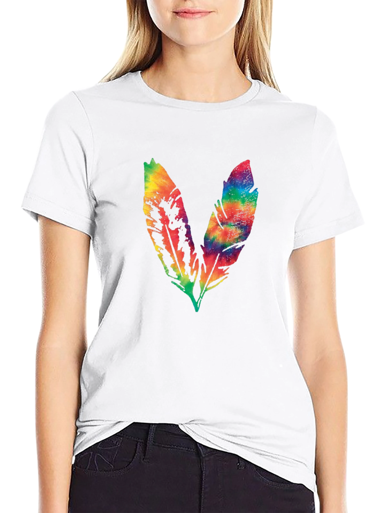 Black Rainbow Feather Graphic Tee - Soft Cotton Blend view 9