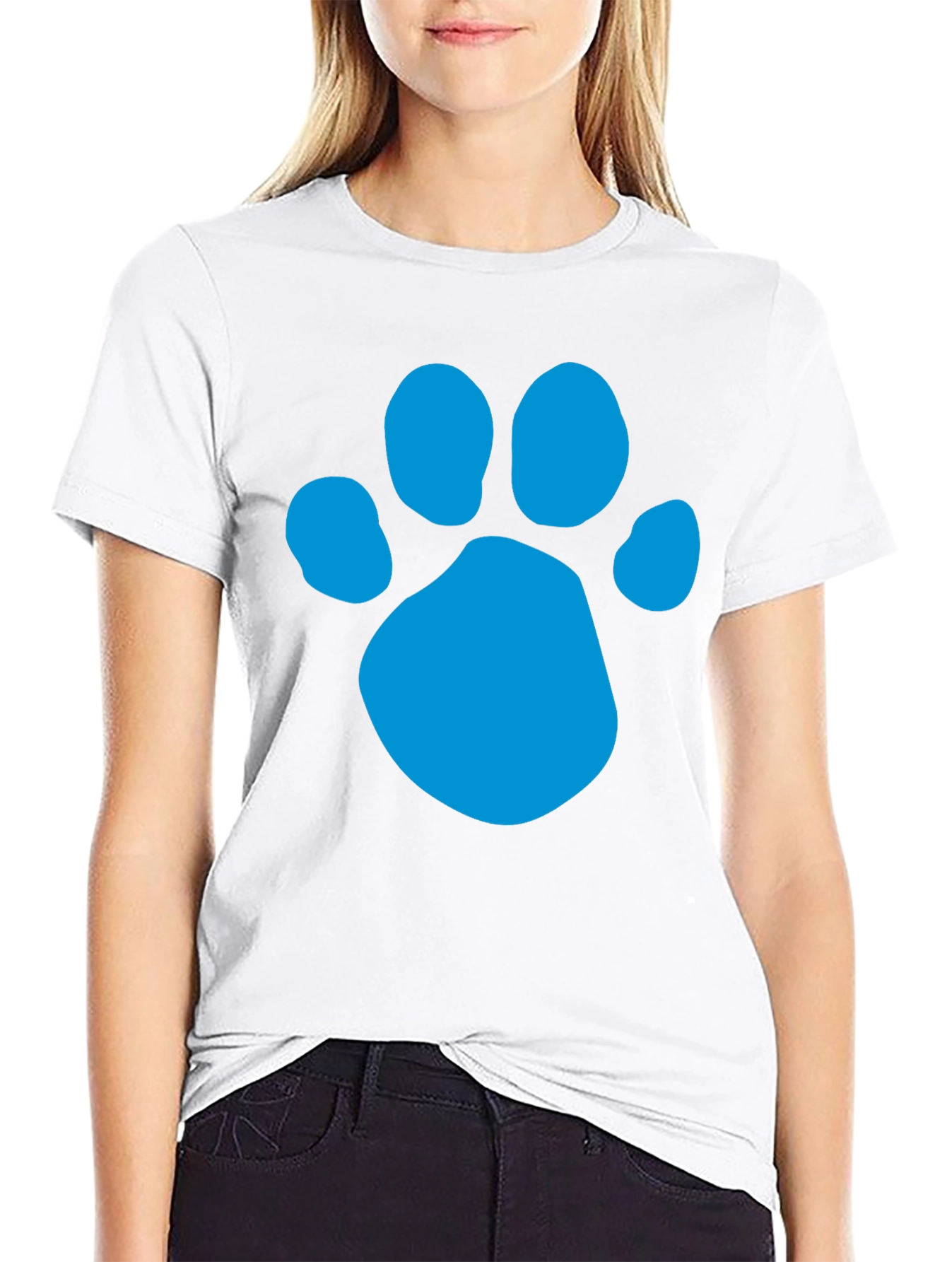 Black Paw Print T-Shirt - Black Crew Neck Tee view 9