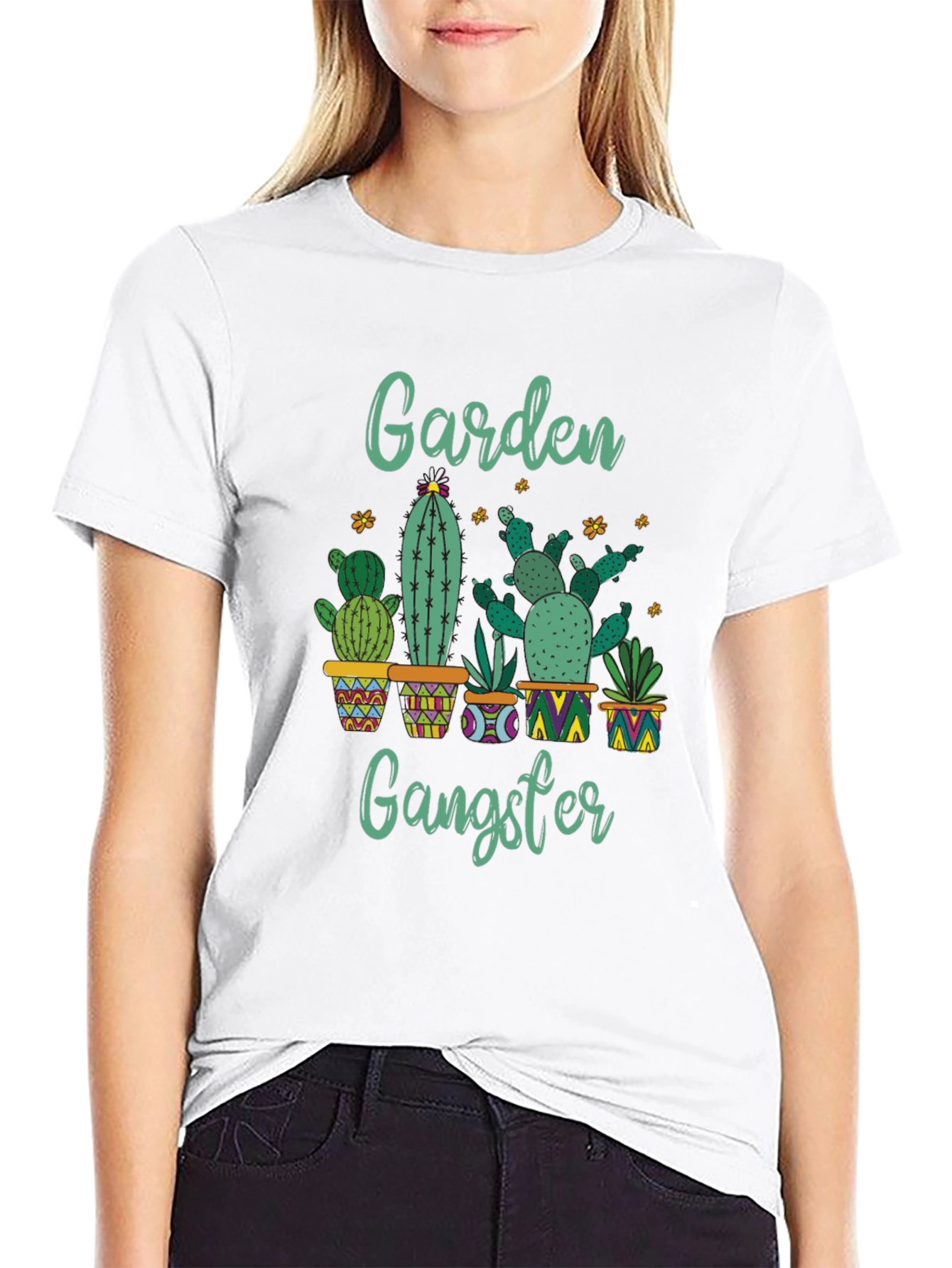 Black Garden Gangster Cactus T-Shirt - Quirky Plant Lover Tee view 9