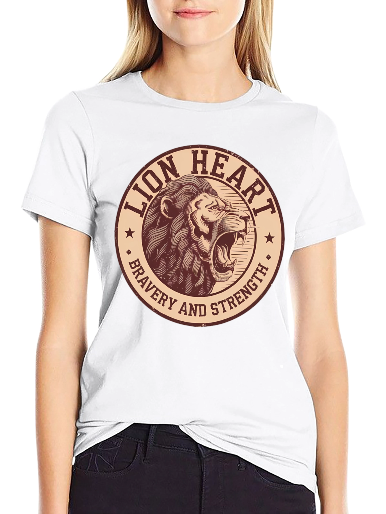 Black Lion Heart Bravery Strength Graphic Tee view 9