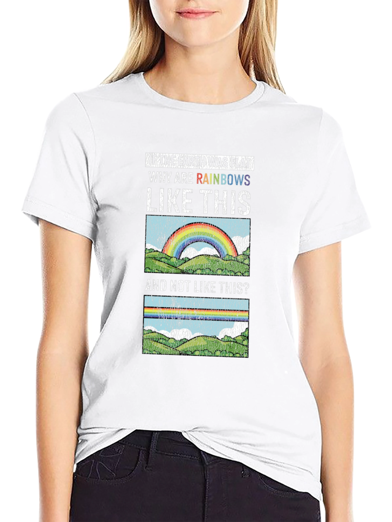 Black Flat Earth Rainbows Graphic T-Shirt view 9