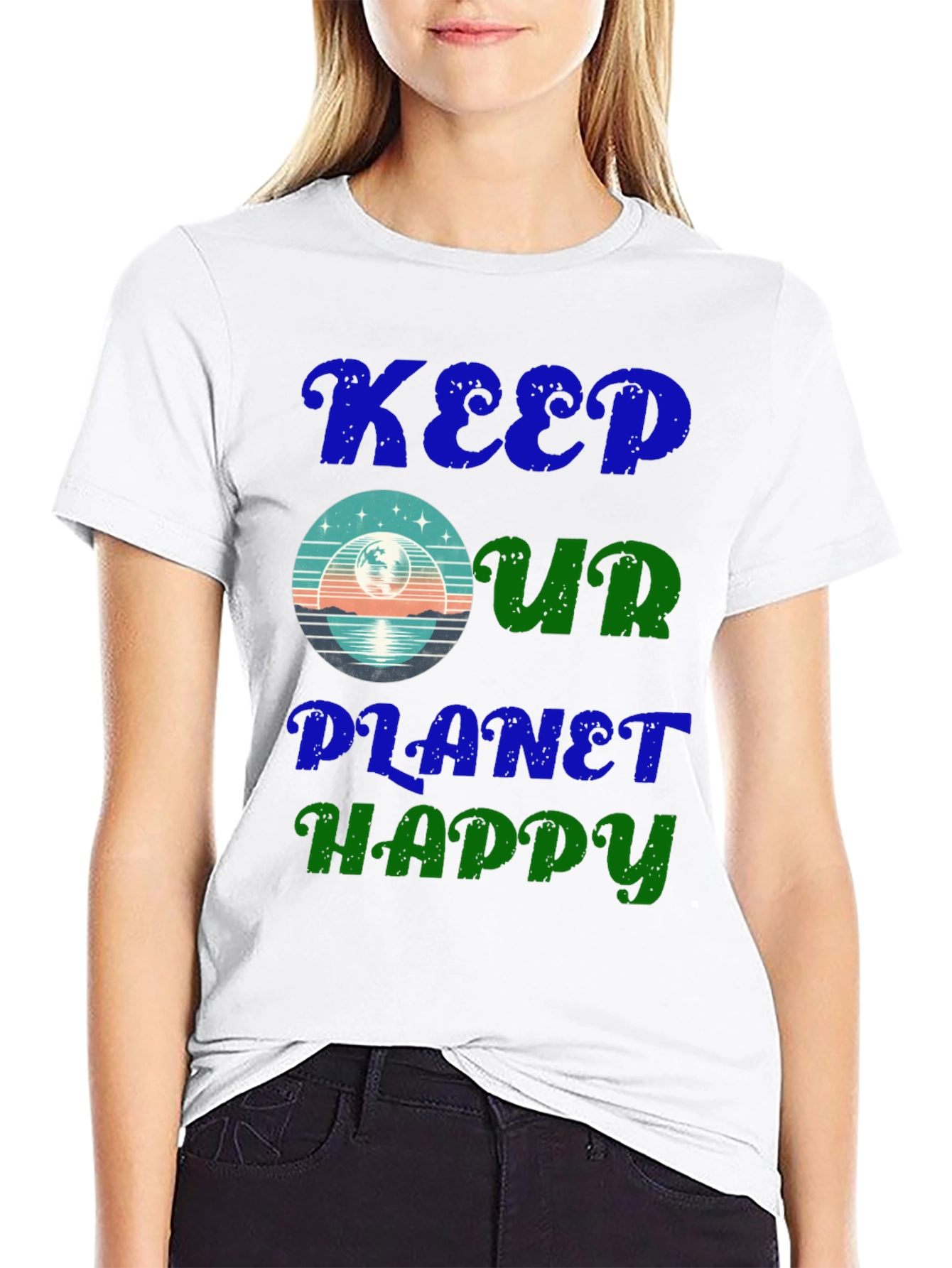 Black Keep Our Planet Happy Graphic Tee - Eco Friendly Fashion view 9