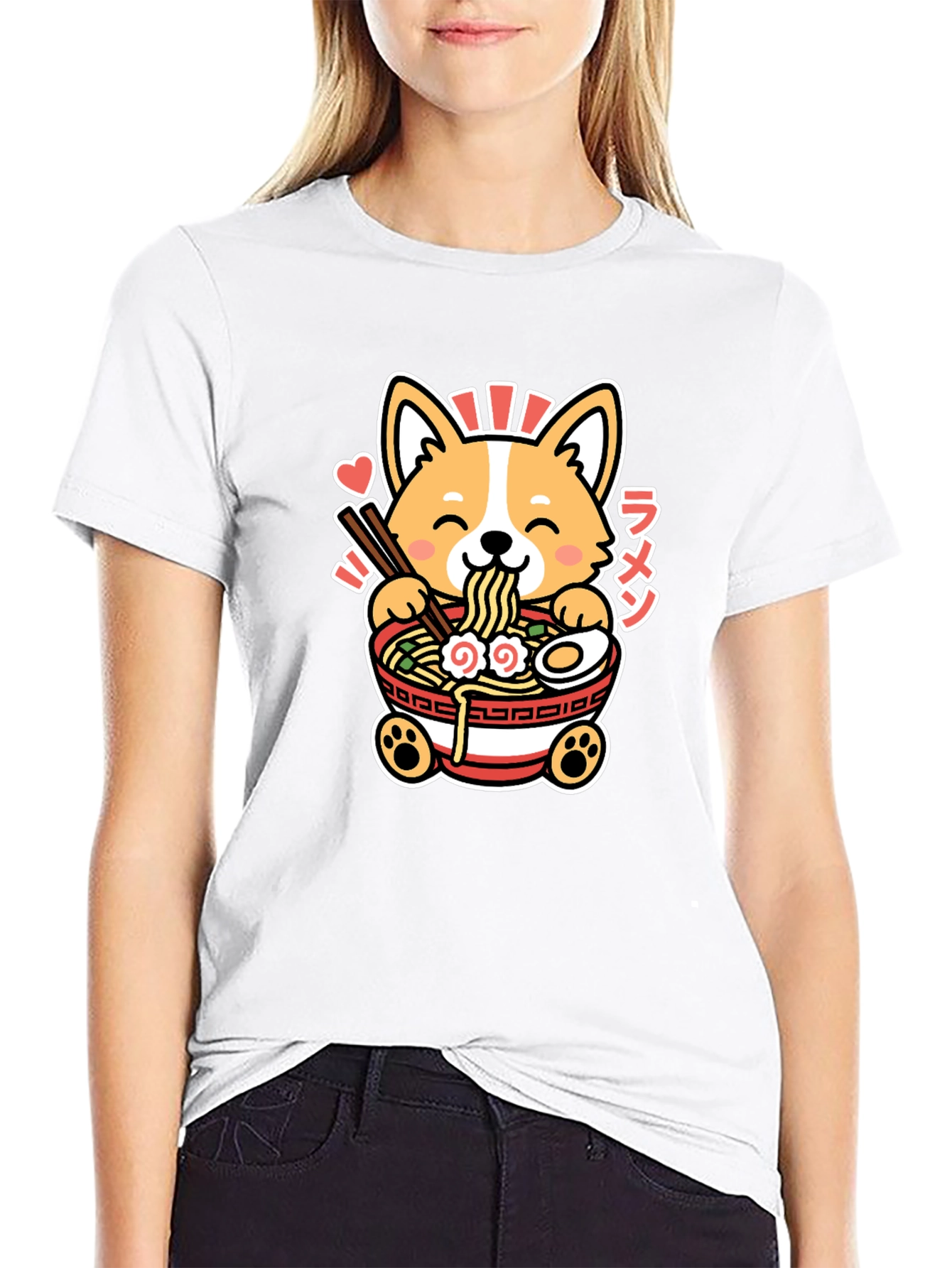 Black Corgi Ramen Graphic Tee - Kawaii Anime Shirt view 9