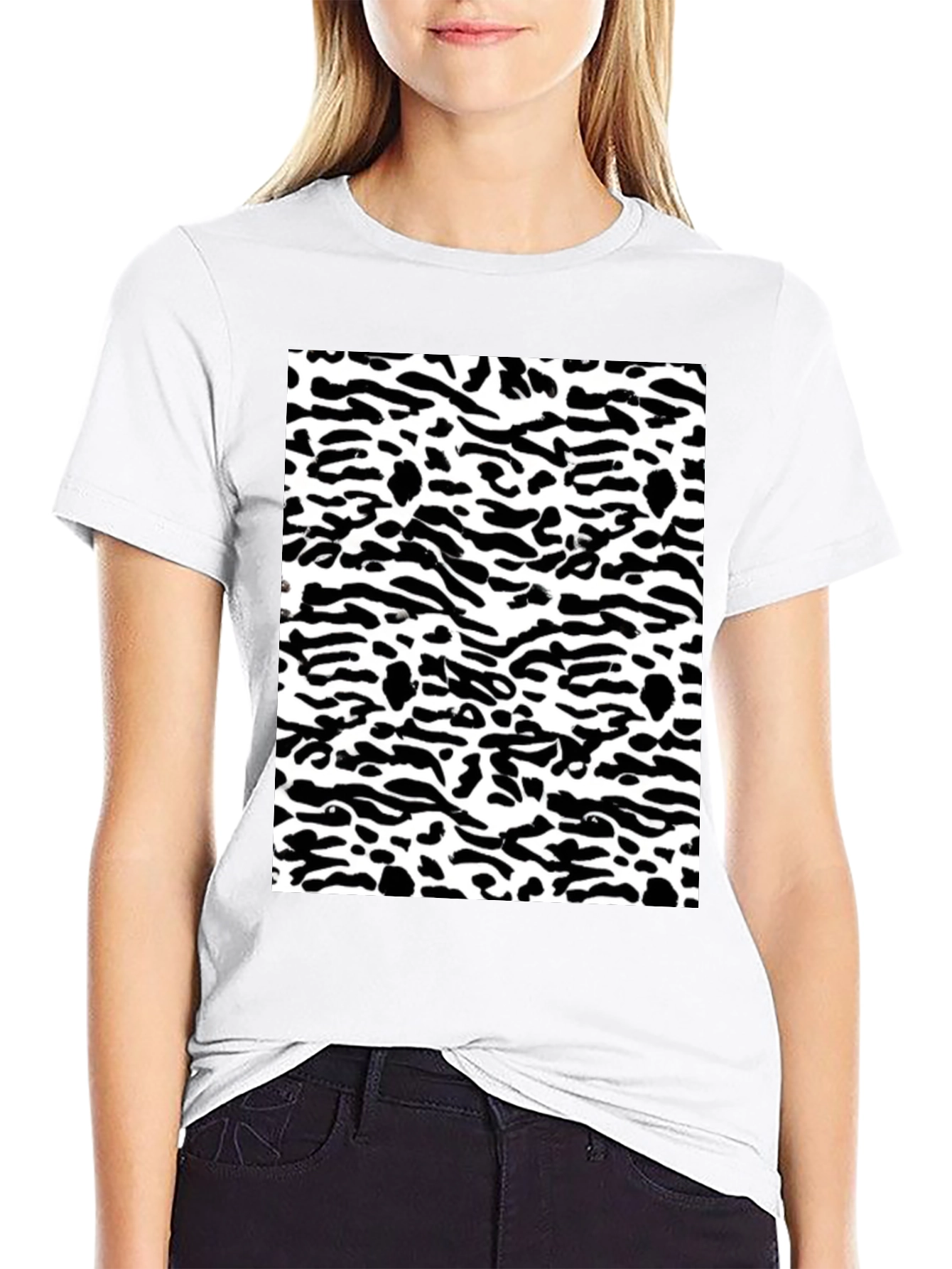 Black Trendy Black & White Camo Print Tee view 9