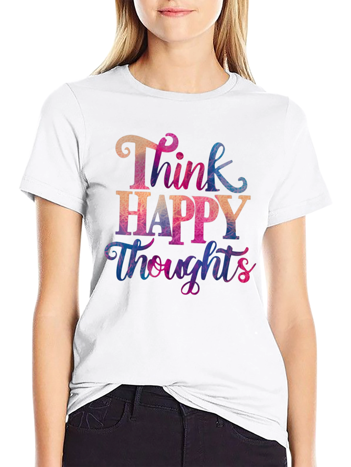 Black Think Happy Thoughts T-Shirt - Motivational Tee view 9