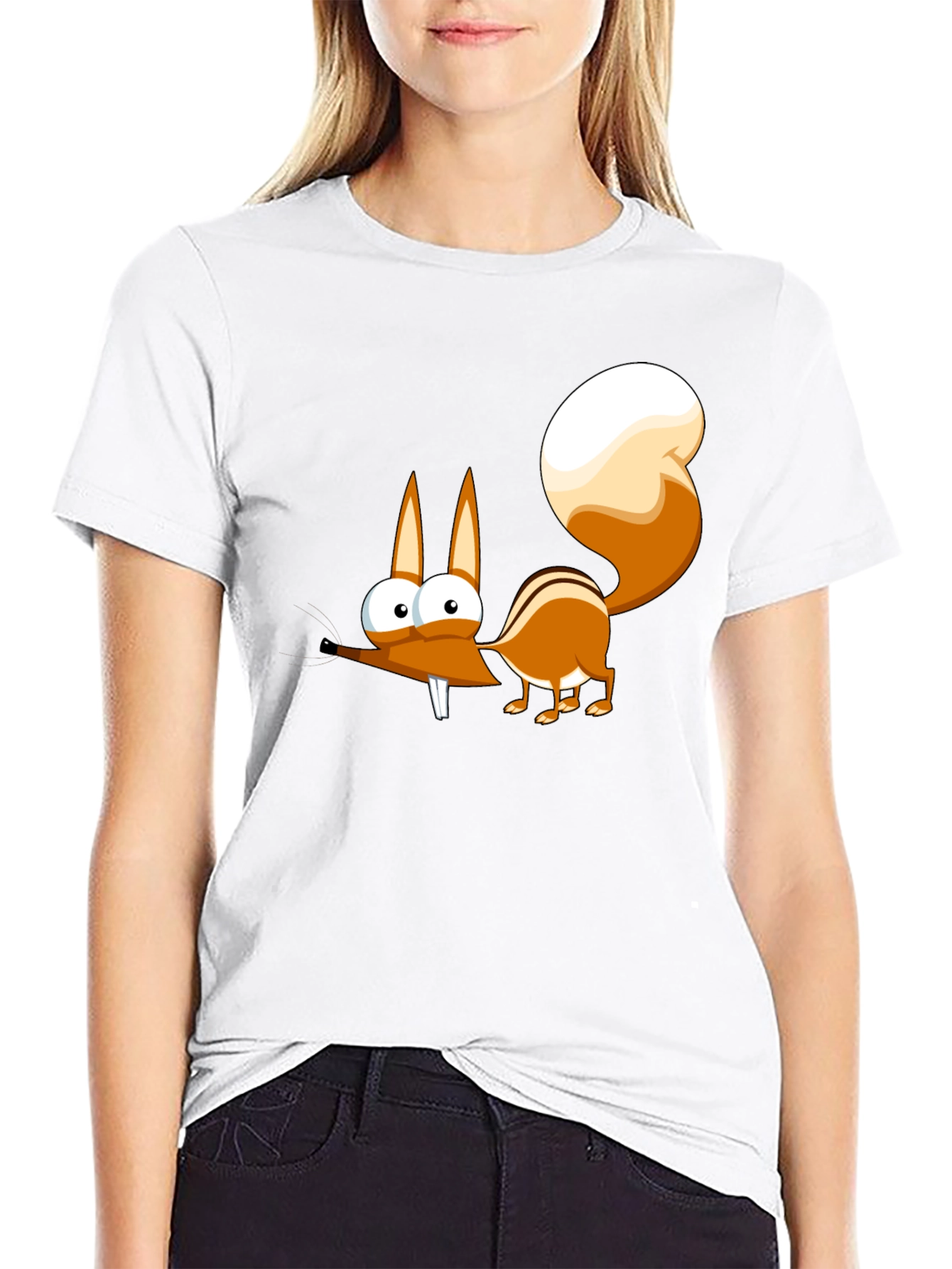 Black Funny Cartoon Squirrel Graphic T-Shirt view 9