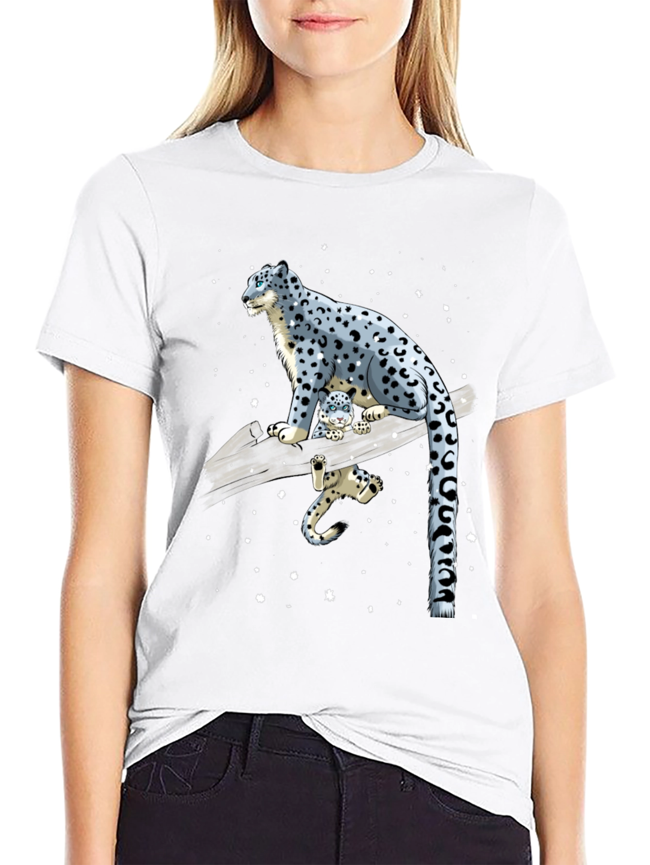 Black Snow Leopard Family Black Graphic Tee view 9