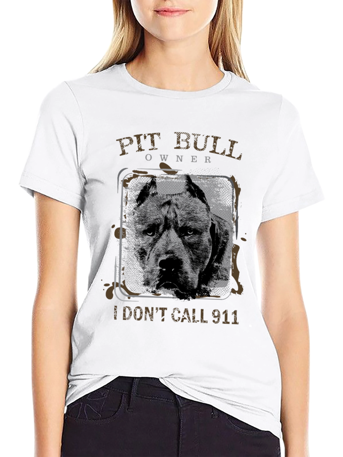 Black Pit Bull Owner T-Shirt - I Don't Call 911 view 9