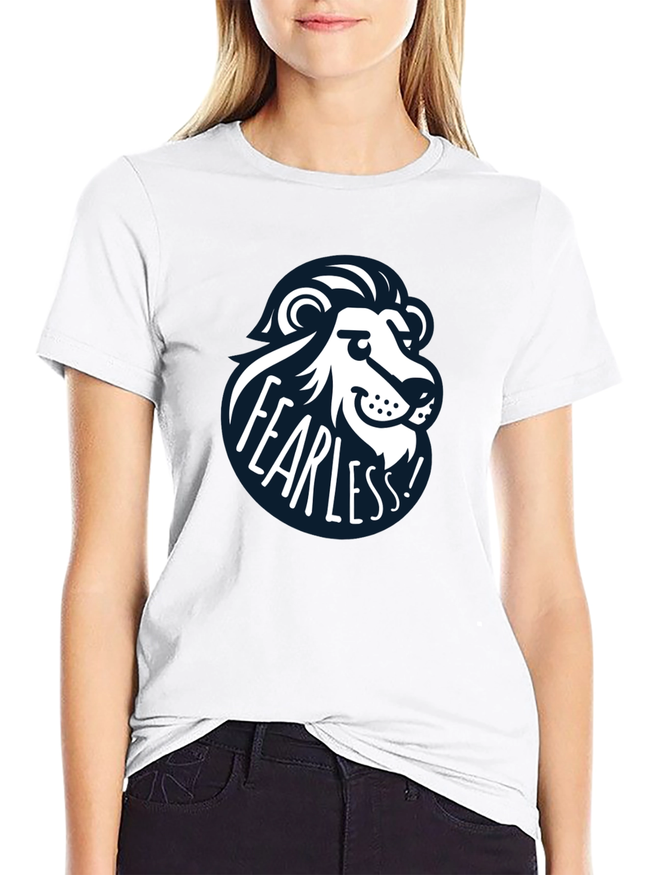 Black Fearless Lion Graphic Tee - Black Cotton T-Shirt view 9