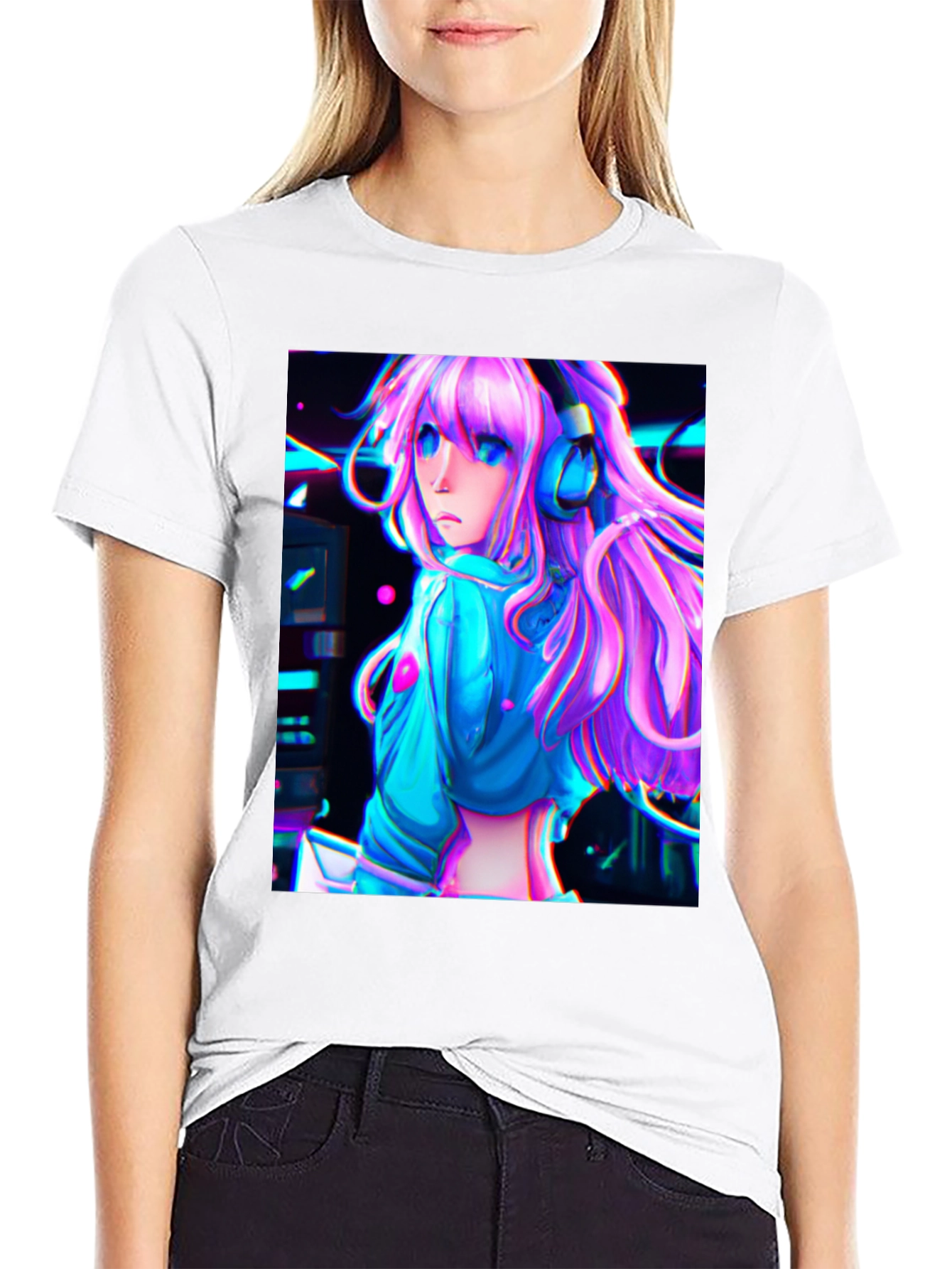 Black Anime Girl Graphic Tee - Black Cotton view 9