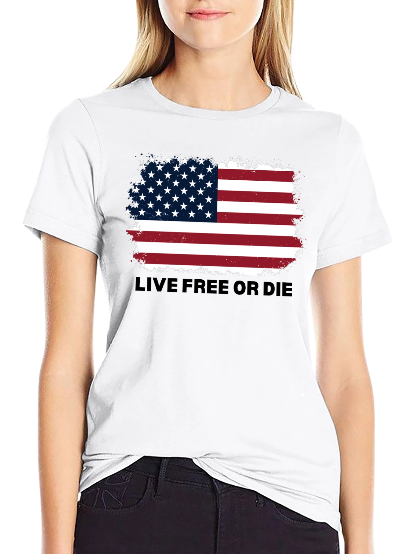 Black American Flag 'Live Free or Die' Graphic Tee view 9