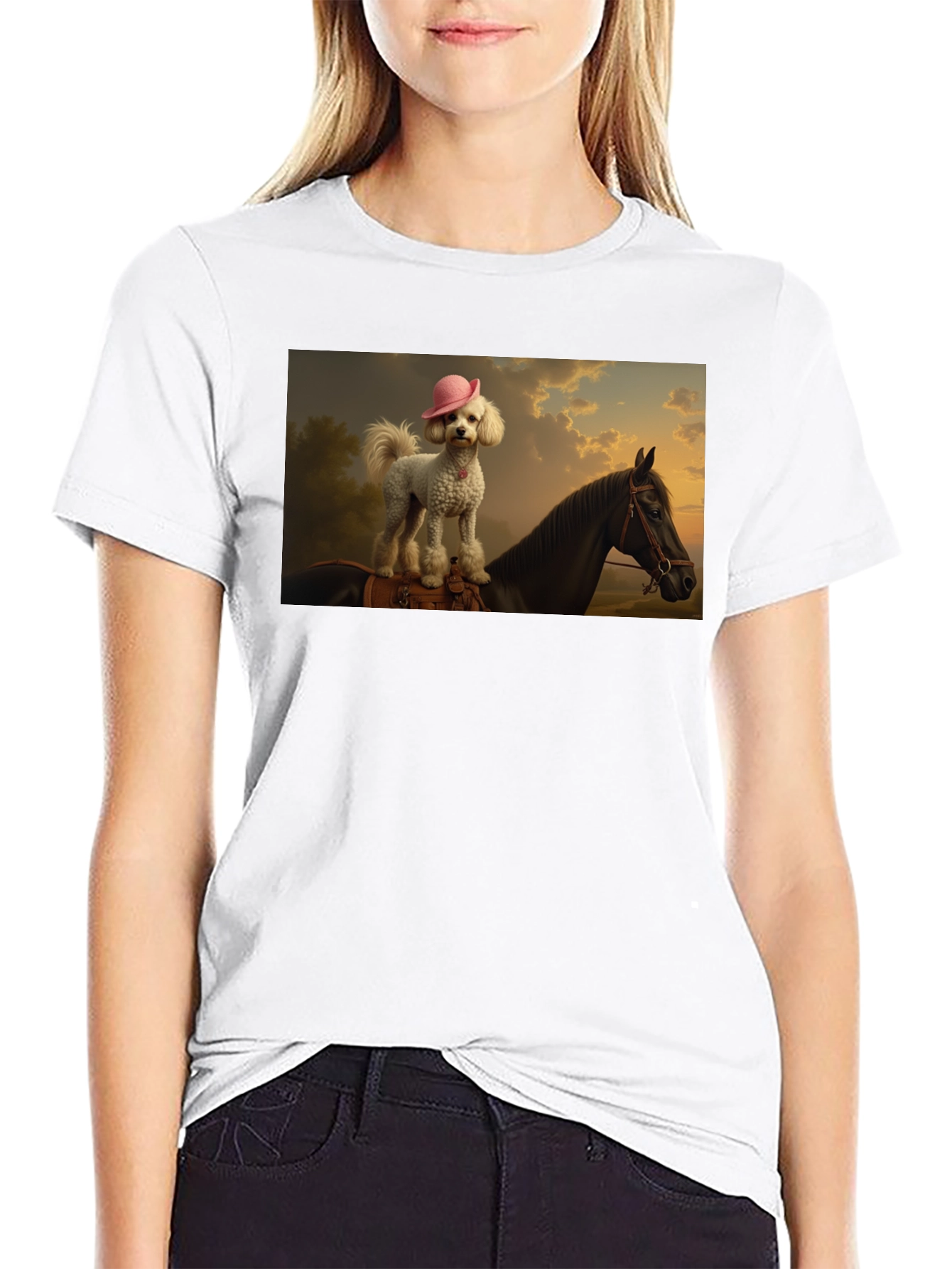 Black Dog & Horse Graphic Tee - Quirky Unisex T-Shirt view 9