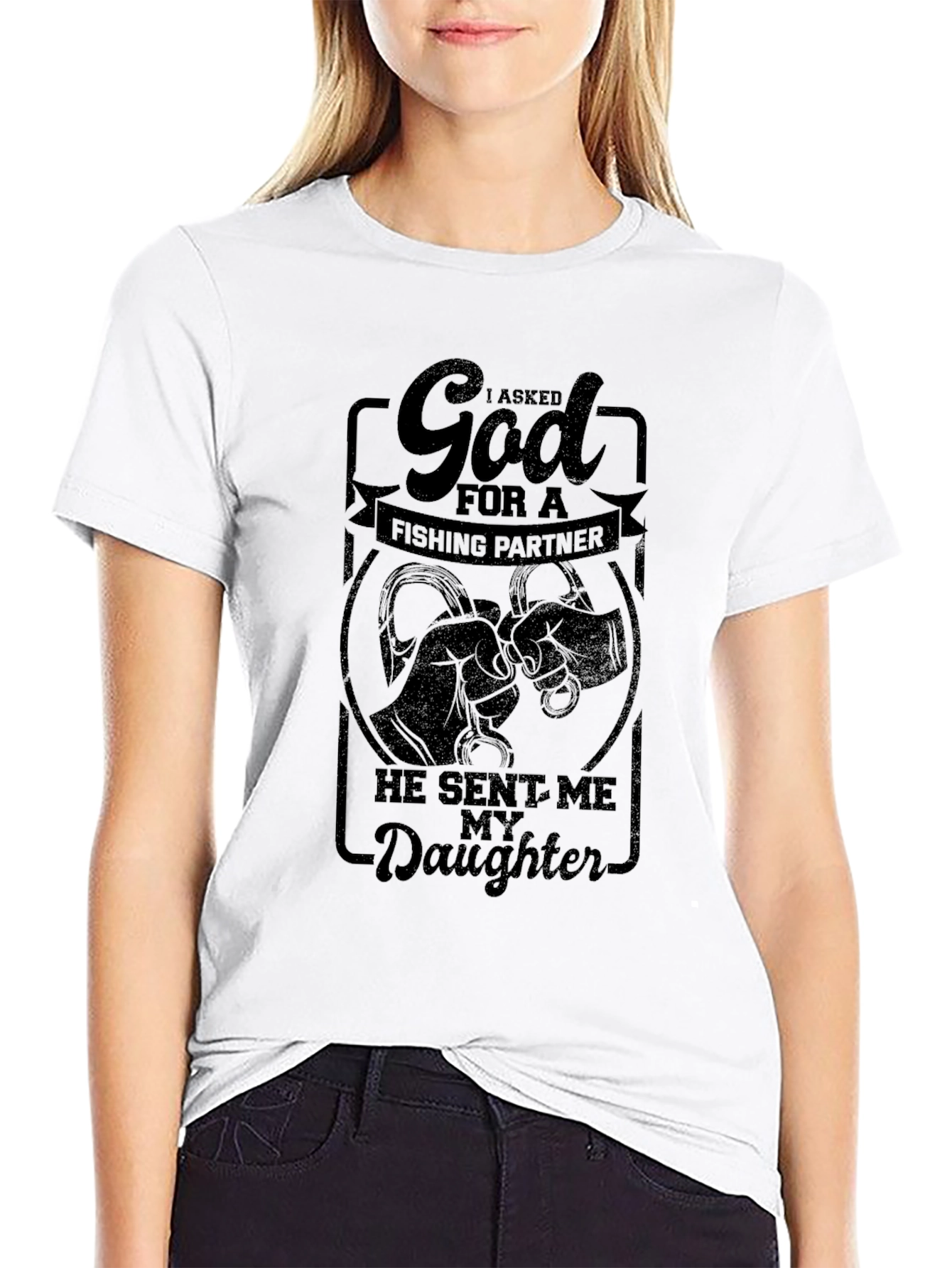 Black Fishing Partner Daughter Black Graphic T-Shirt view 9