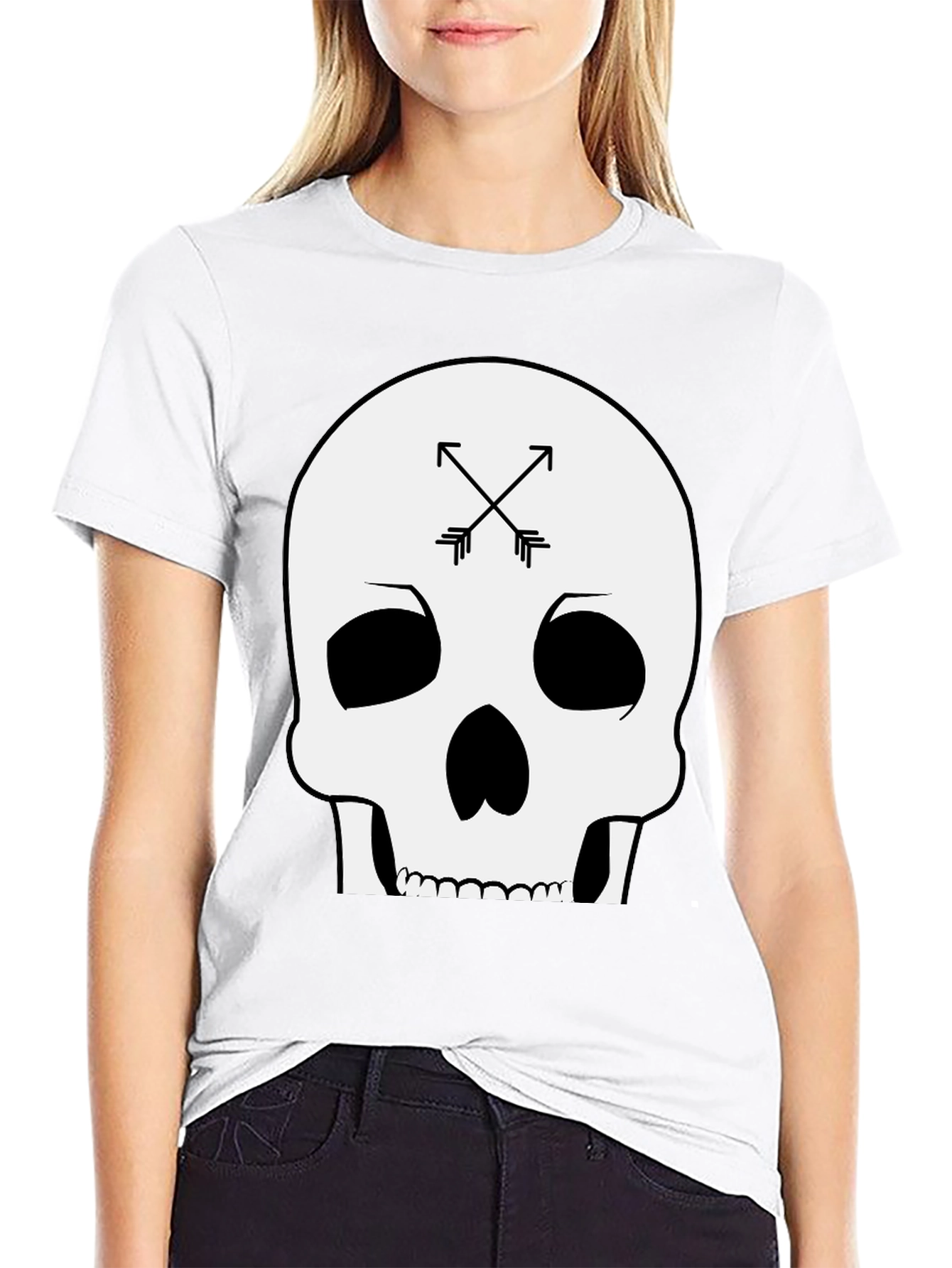 Black Skull & Arrows Graphic Tee - Black Cotton T-Shirt view 9