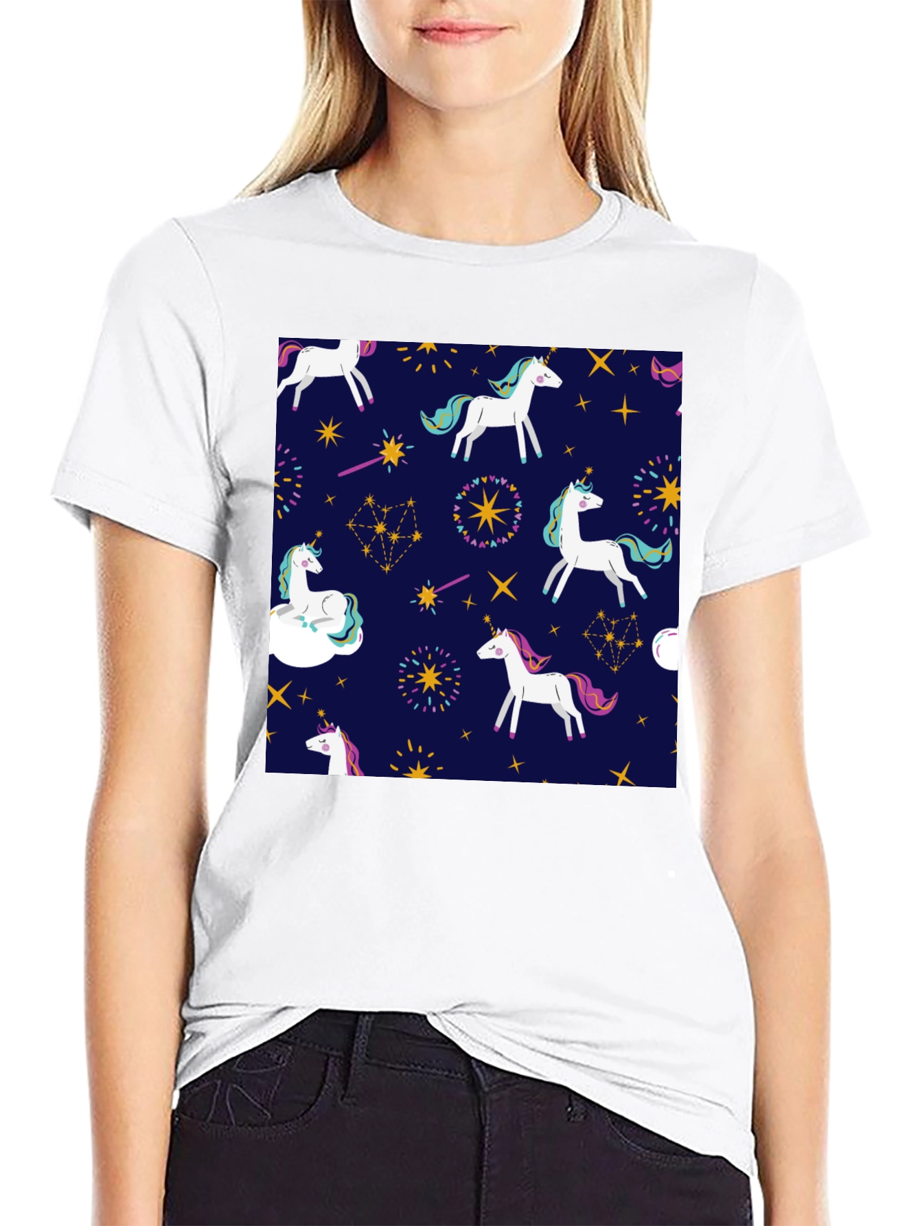 Black Unicorn Pattern Black T-Shirt view 9