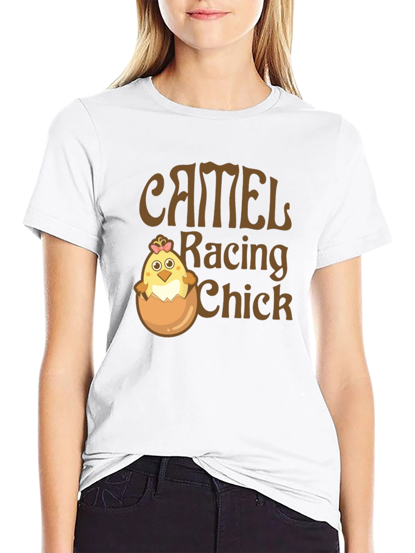 Black Camel Racing Chick Funny T-Shirt view 9