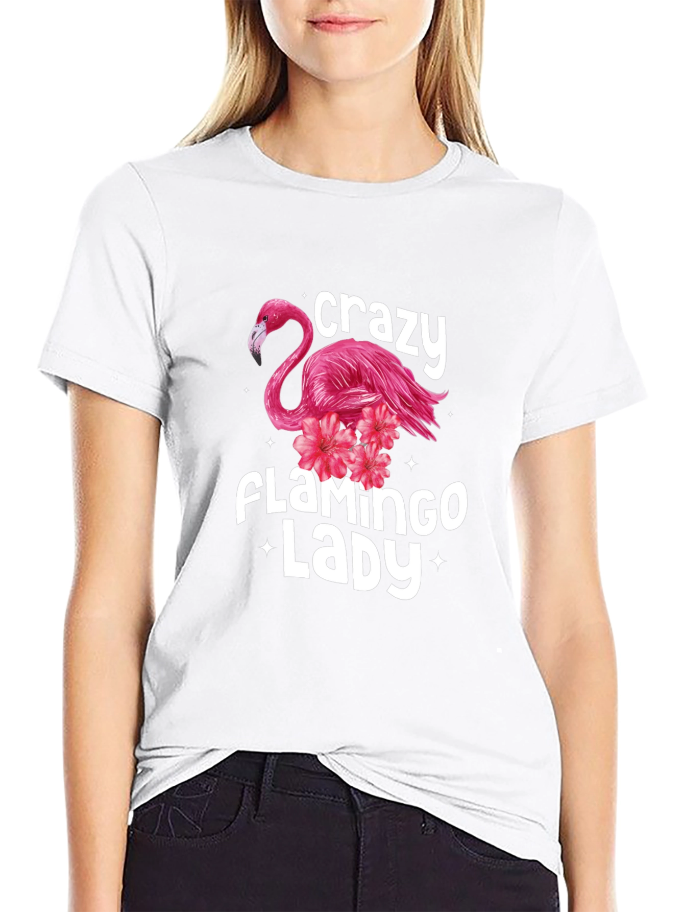 Black Crazy Flamingo Lady Graphic Tee view 9