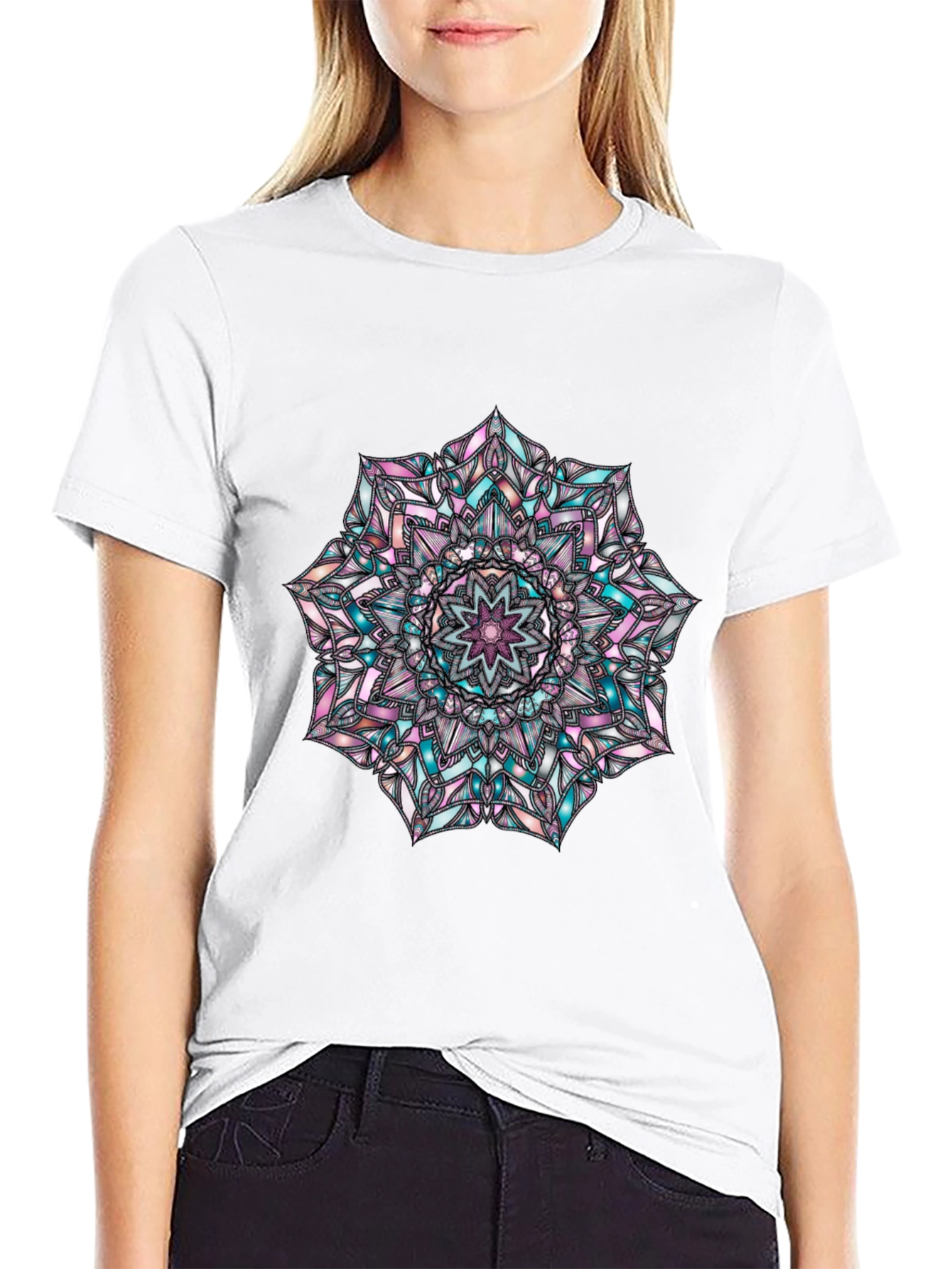 Black Mandala Graphic Print Men's Black T-Shirt view 9