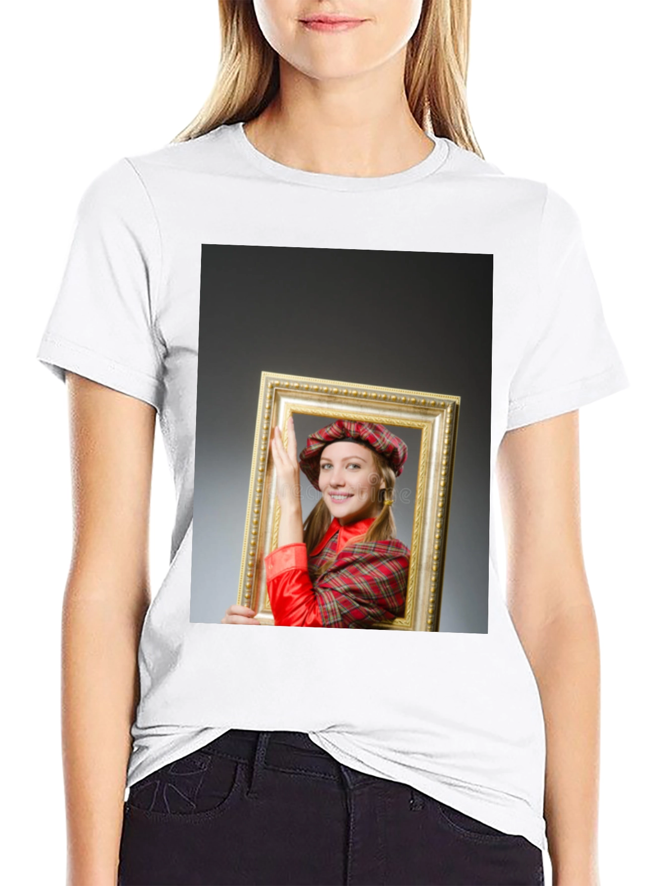 Black Funny Framed Woman Graphic Tee - Novelty T-Shirt view 9